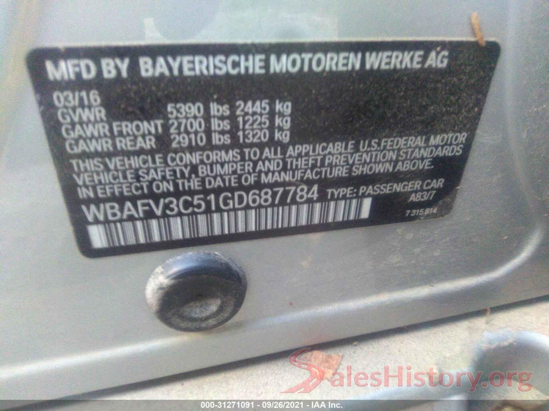 WBAFV3C51GD687784 2016 BMW 5 SERIES