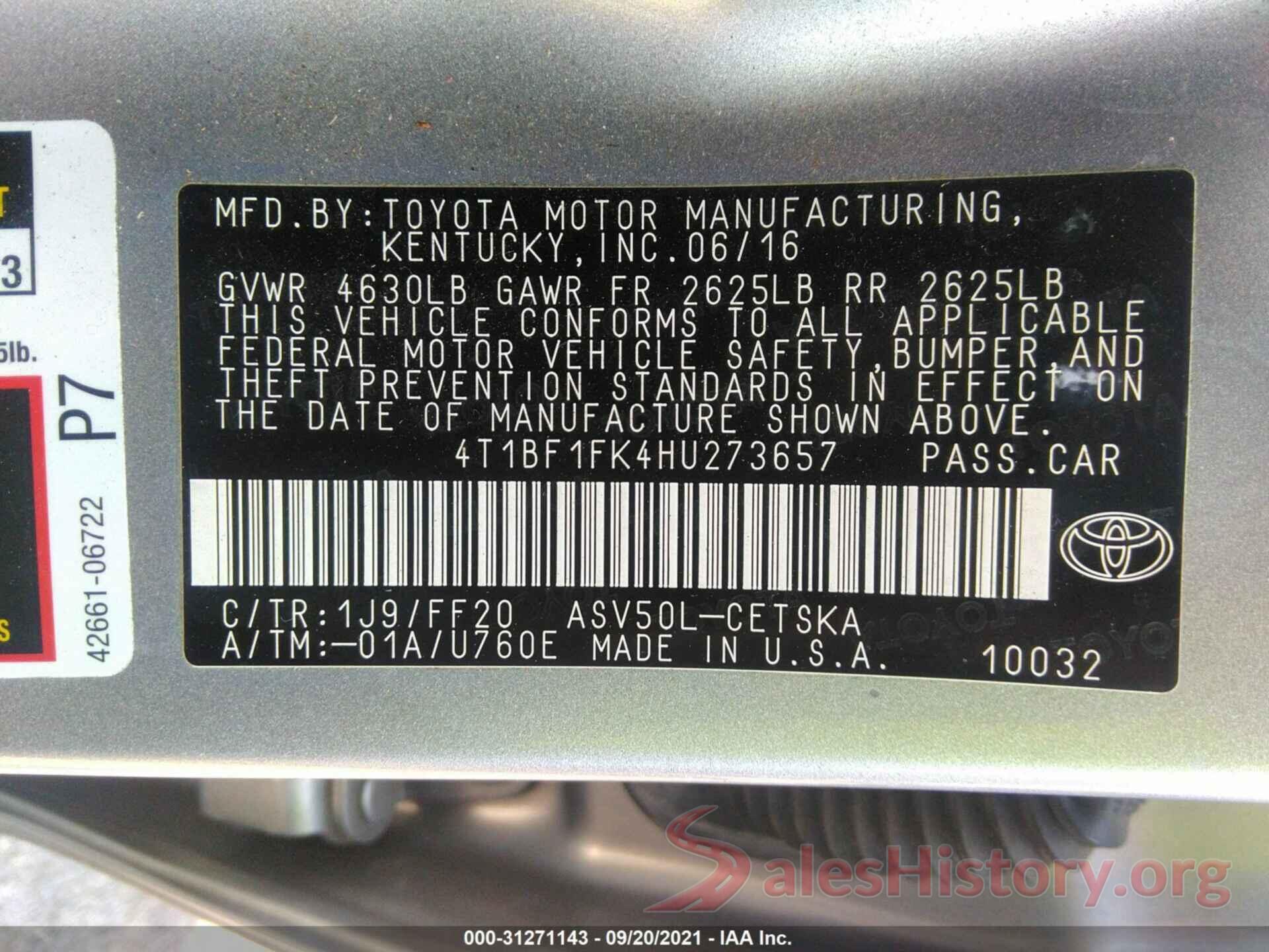 4T1BF1FK4HU273657 2017 TOYOTA CAMRY