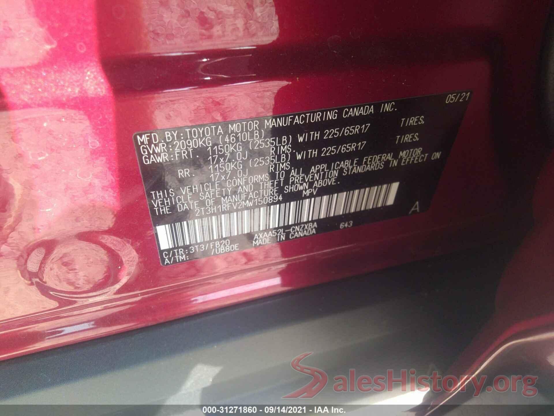 2T3H1RFV2MW150894 2021 TOYOTA RAV4