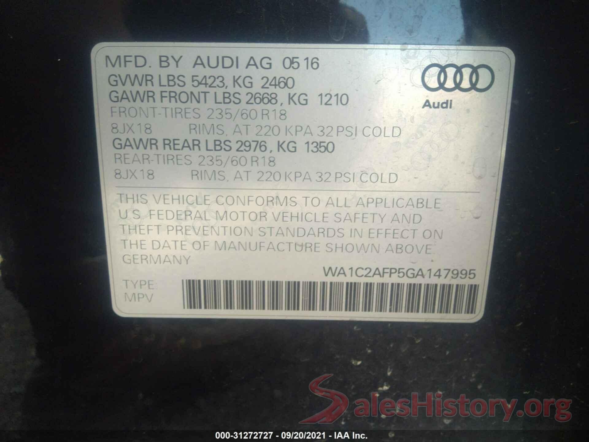 WA1C2AFP5GA147995 2016 AUDI Q5