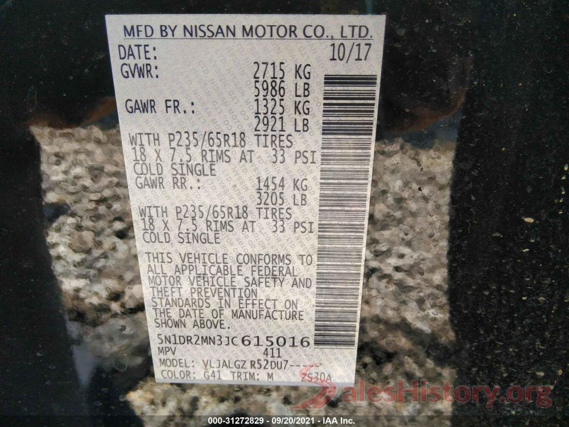 5N1DR2MN3JC615016 2018 NISSAN PATHFINDER