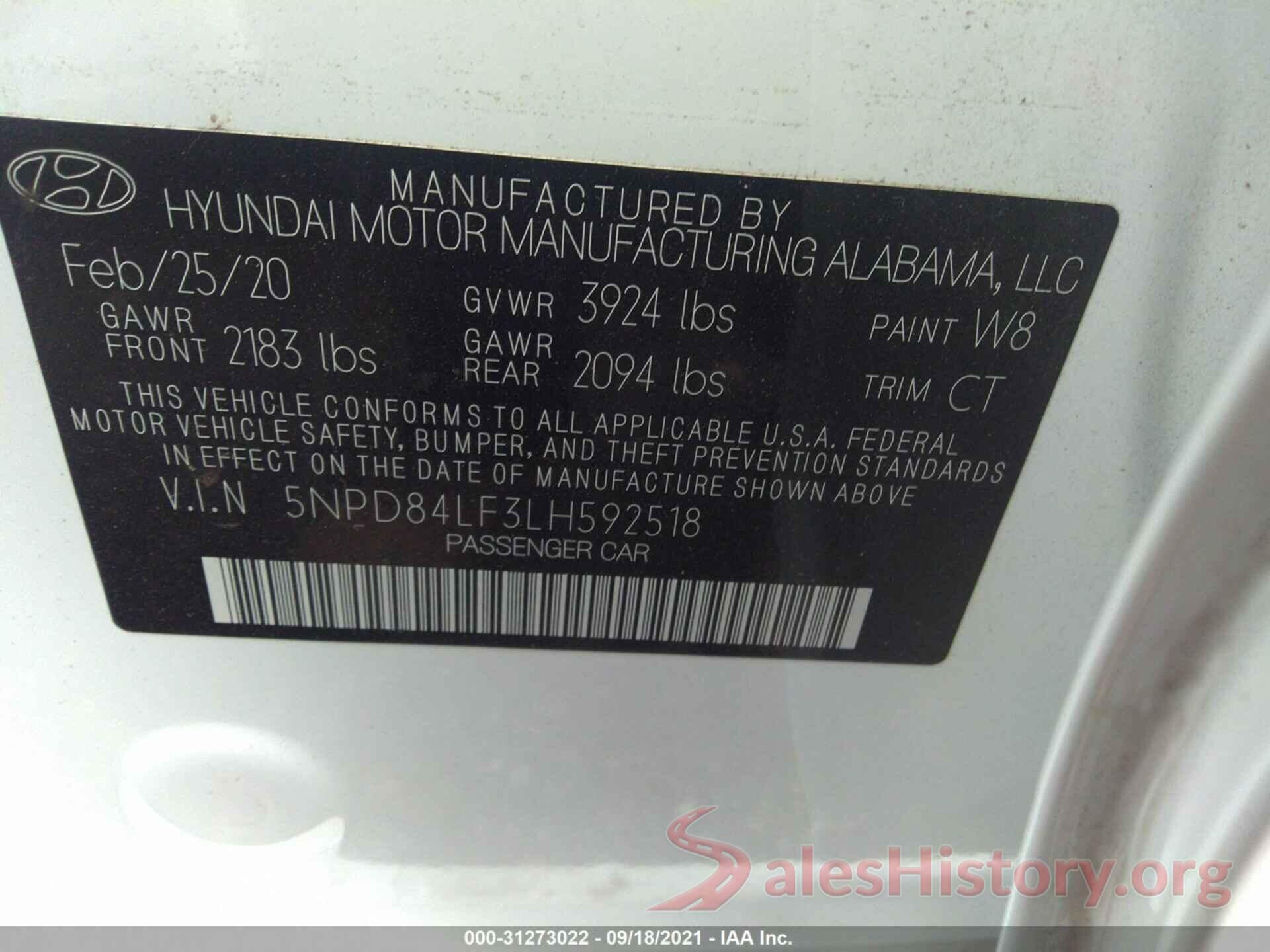 5NPD84LF3LH592518 2020 HYUNDAI ELANTRA