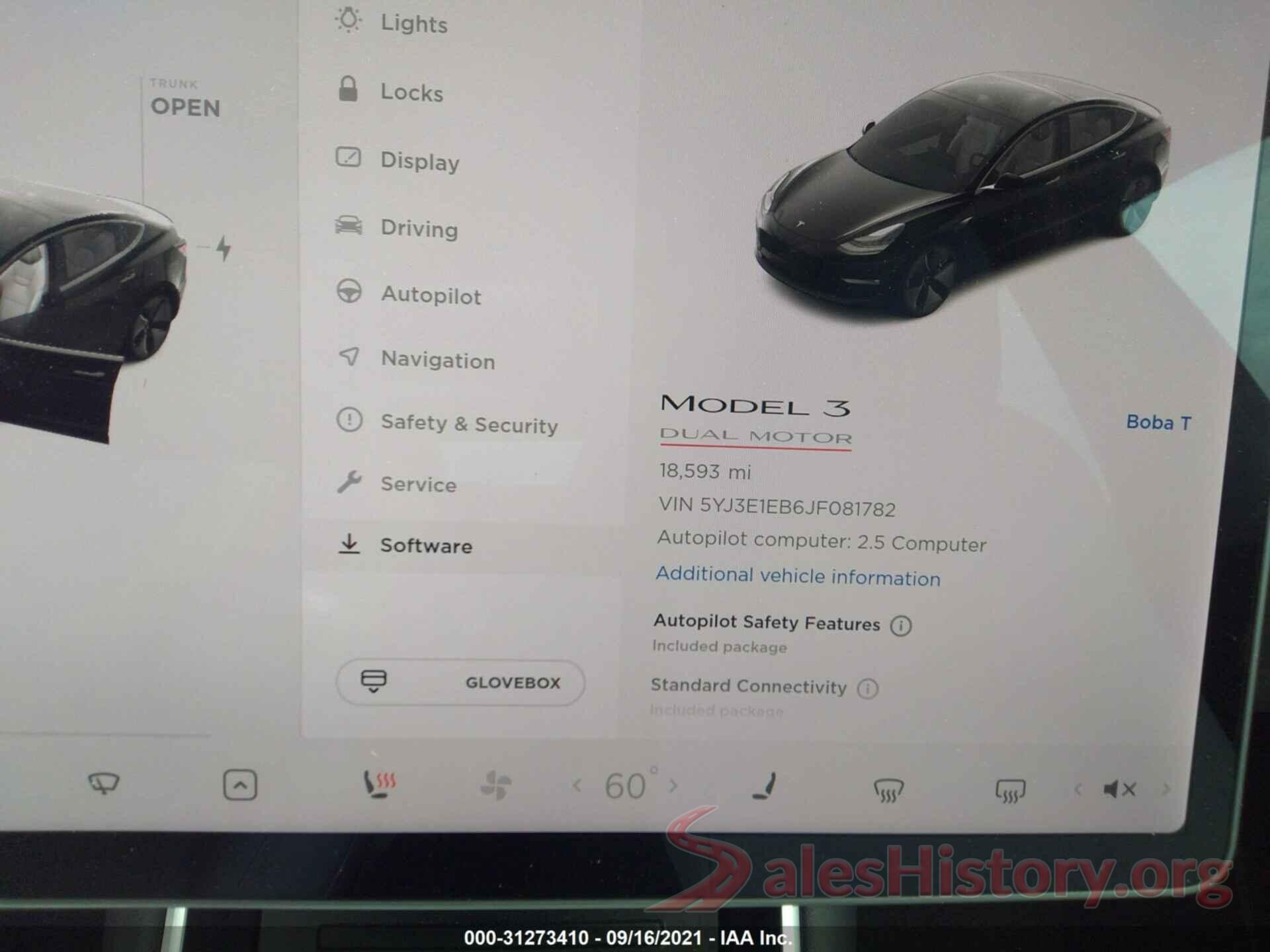 5YJ3E1EB6JF081782 2018 TESLA MODEL 3