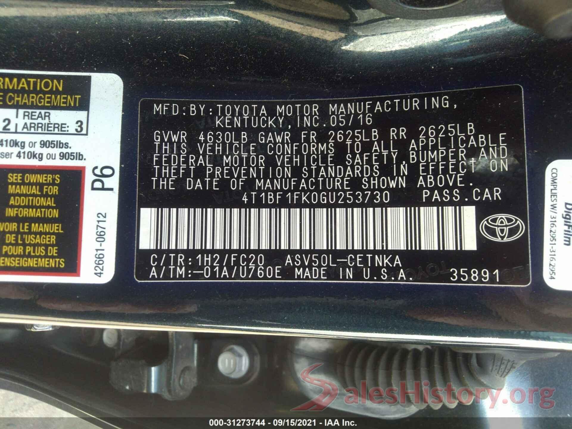 4T1BF1FK0GU253730 2016 TOYOTA CAMRY