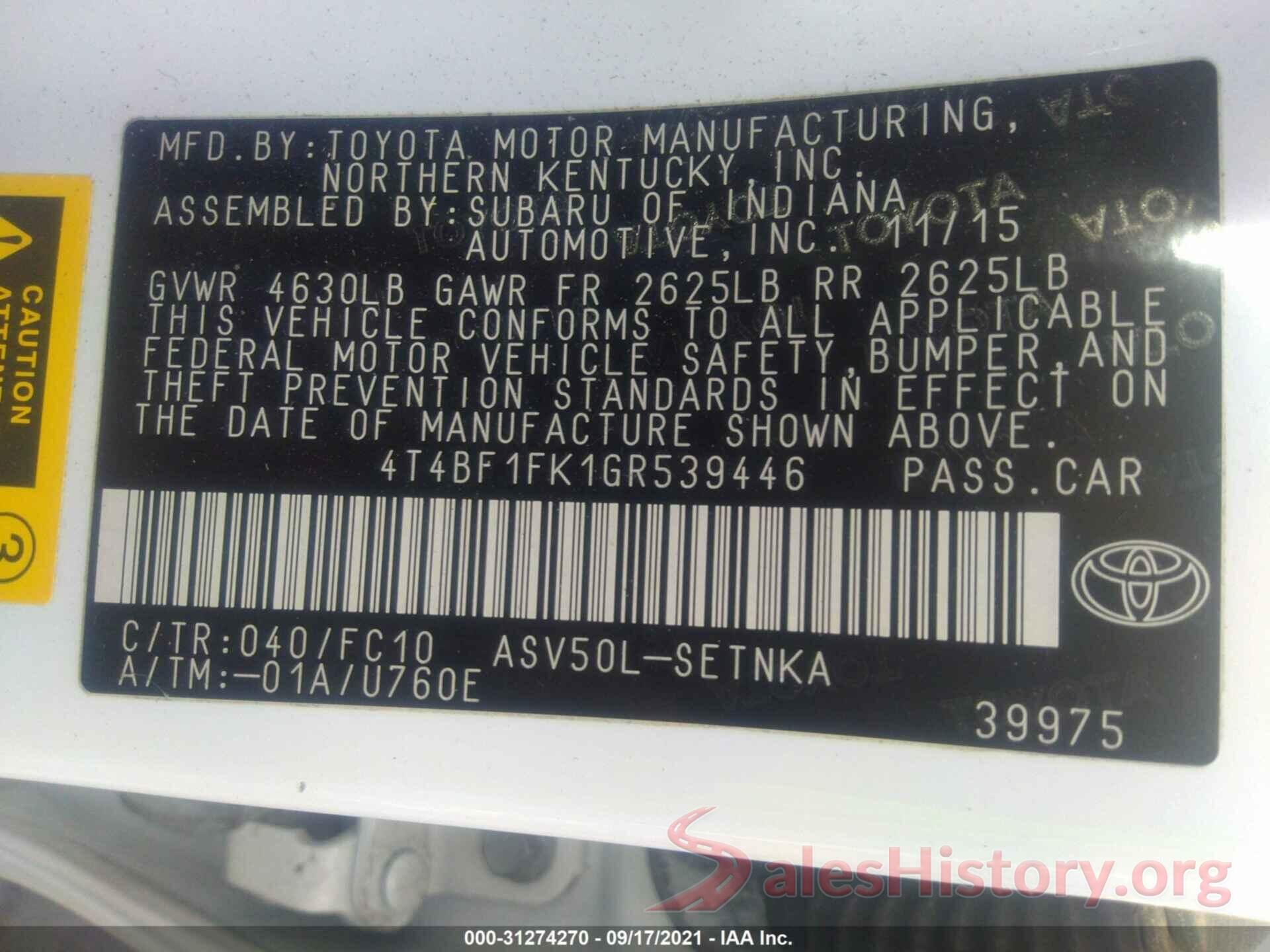 4T4BF1FK1GR539446 2016 TOYOTA CAMRY