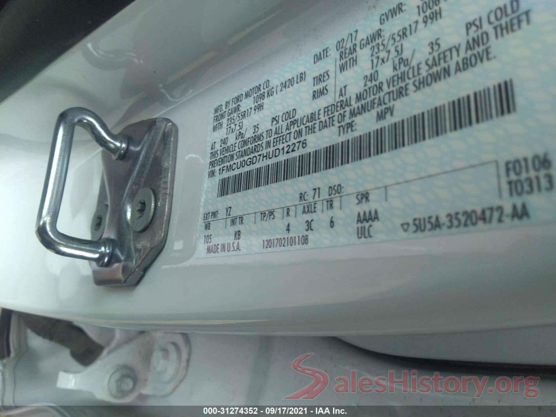 1FMCU0GD7HUD12276 2017 FORD ESCAPE