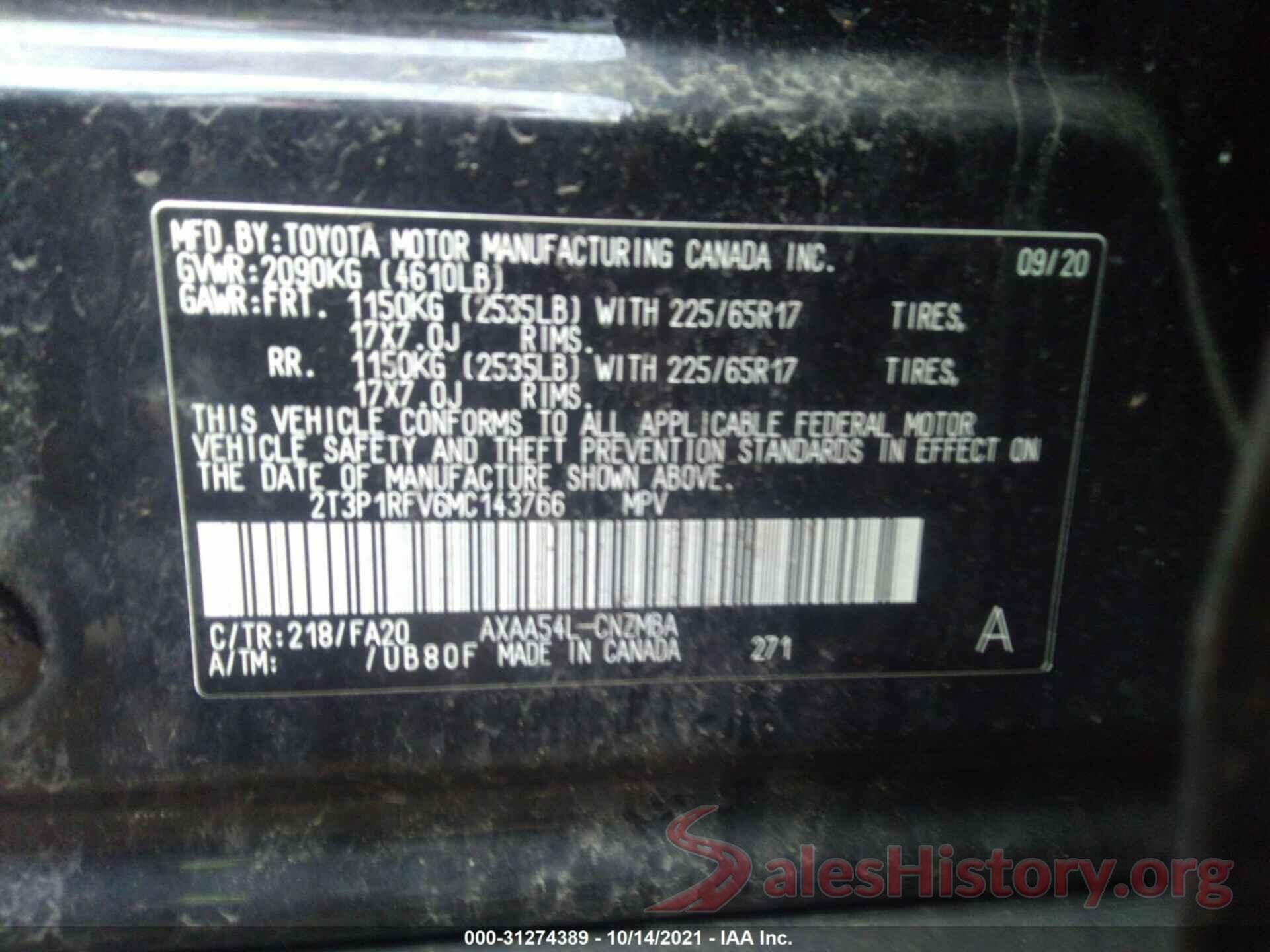 2T3P1RFV6MC143766 2021 TOYOTA RAV4