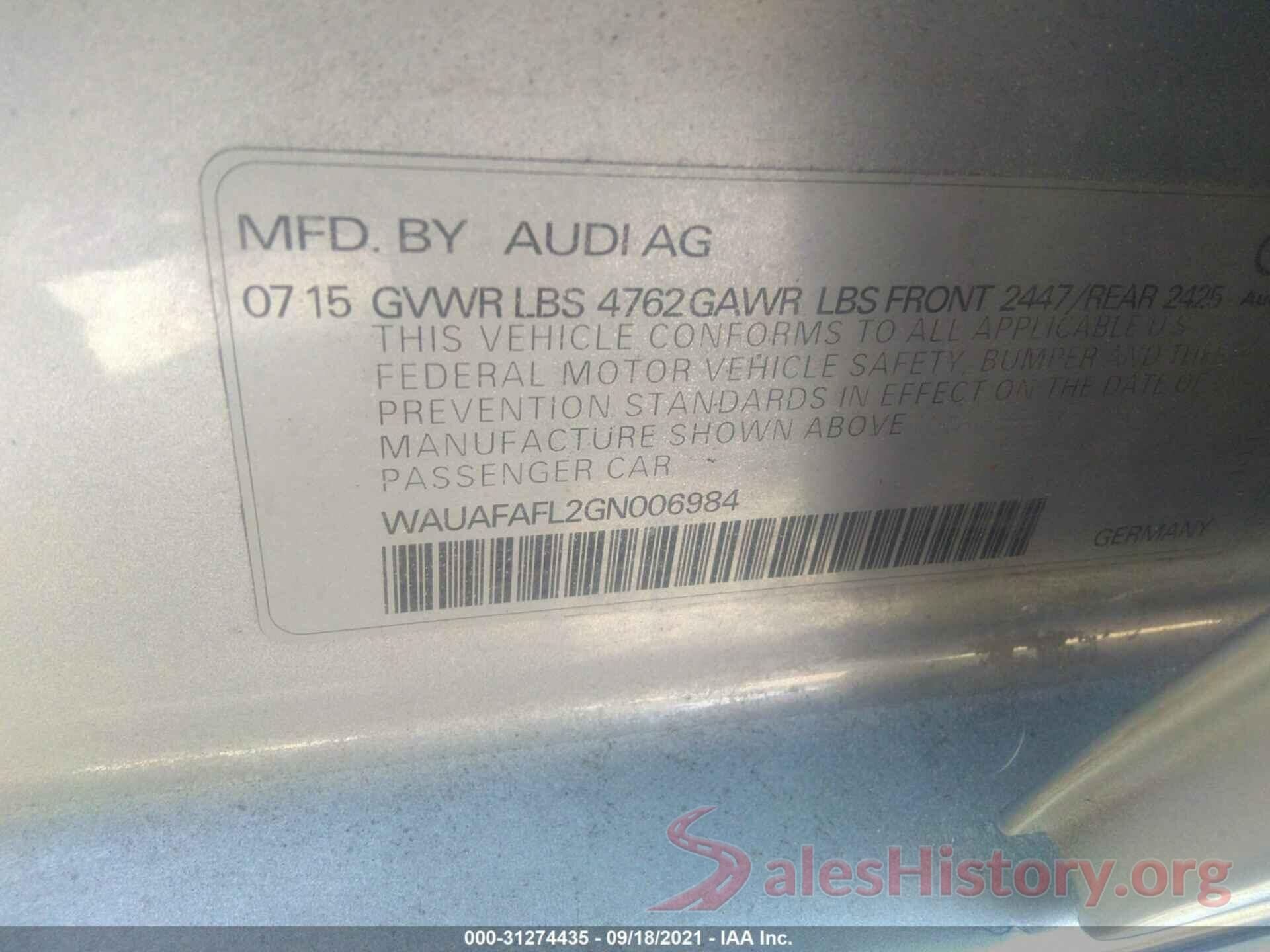 WAUAFAFL2GN006984 2016 AUDI A4