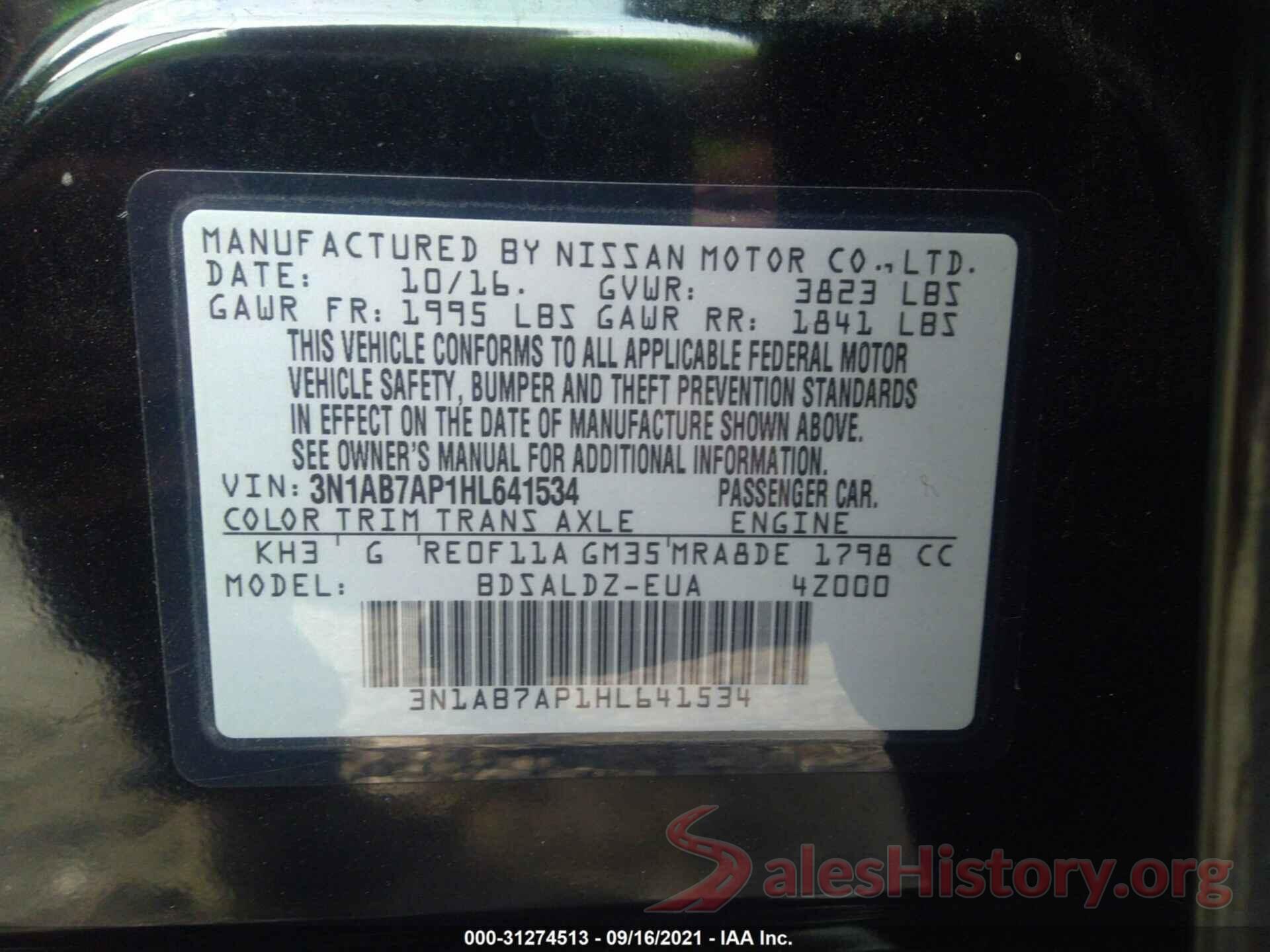 3N1AB7AP1HL641534 2017 NISSAN SENTRA