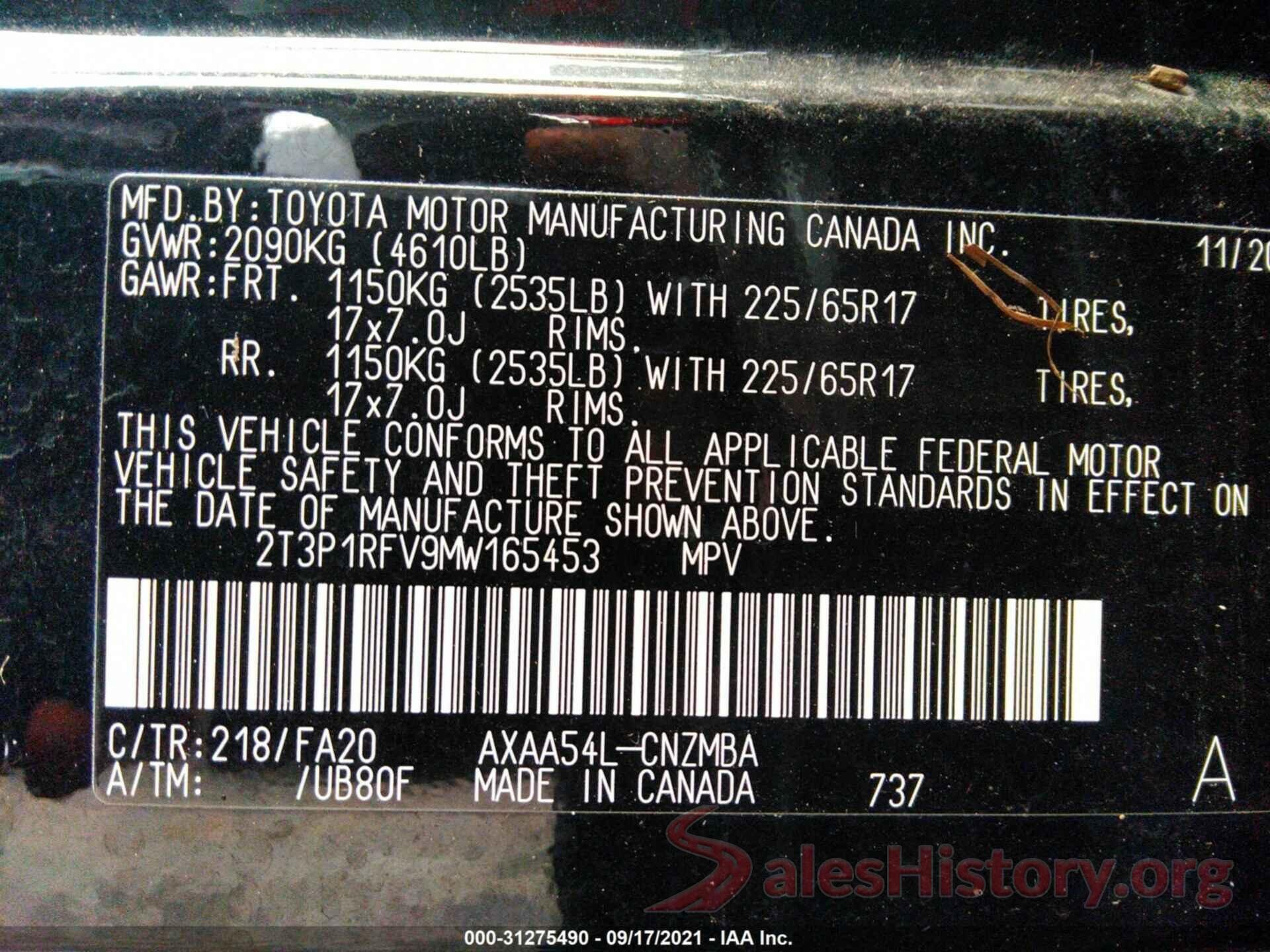 2T3P1RFV9MW165453 2021 TOYOTA RAV4