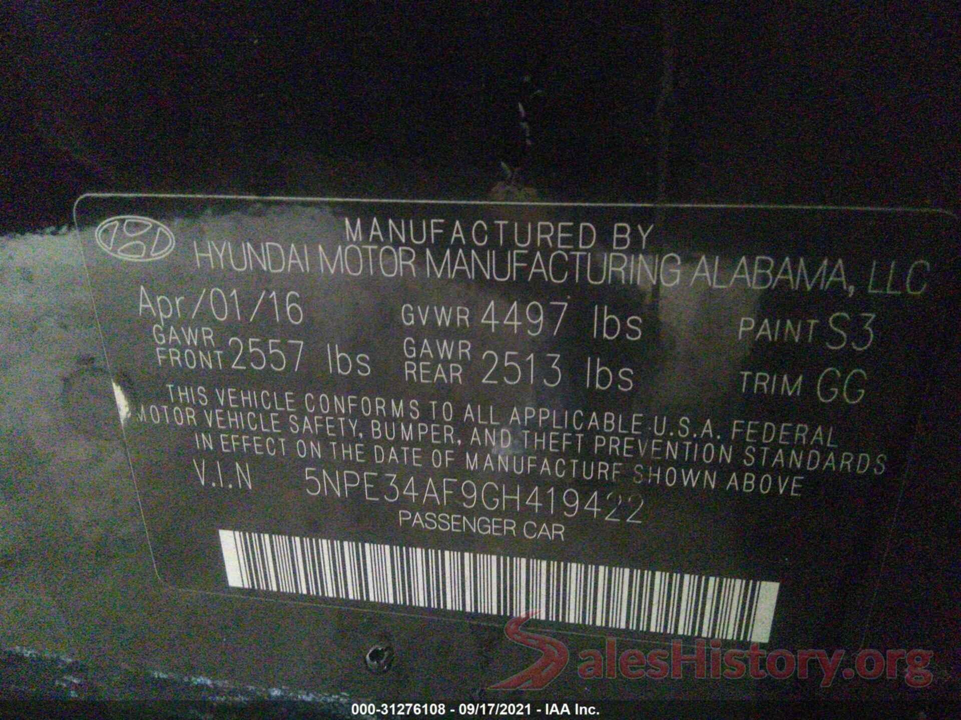 5NPE34AF9GH419422 2016 HYUNDAI SONATA