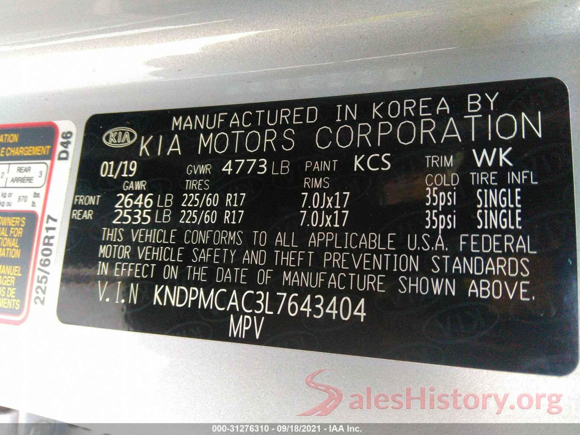 KNDPMCAC3L7643404 2020 KIA SPORTAGE