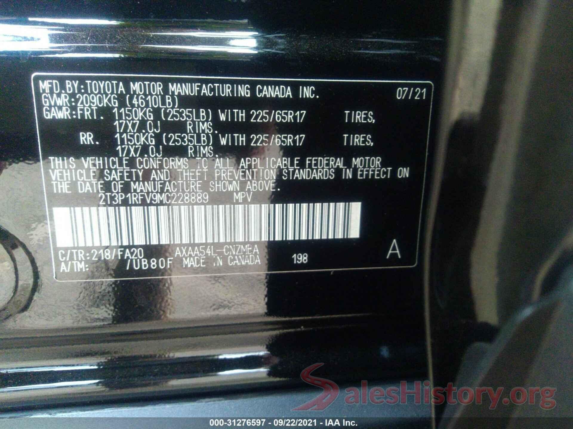 2T3P1RFV9MC228889 2021 TOYOTA RAV4