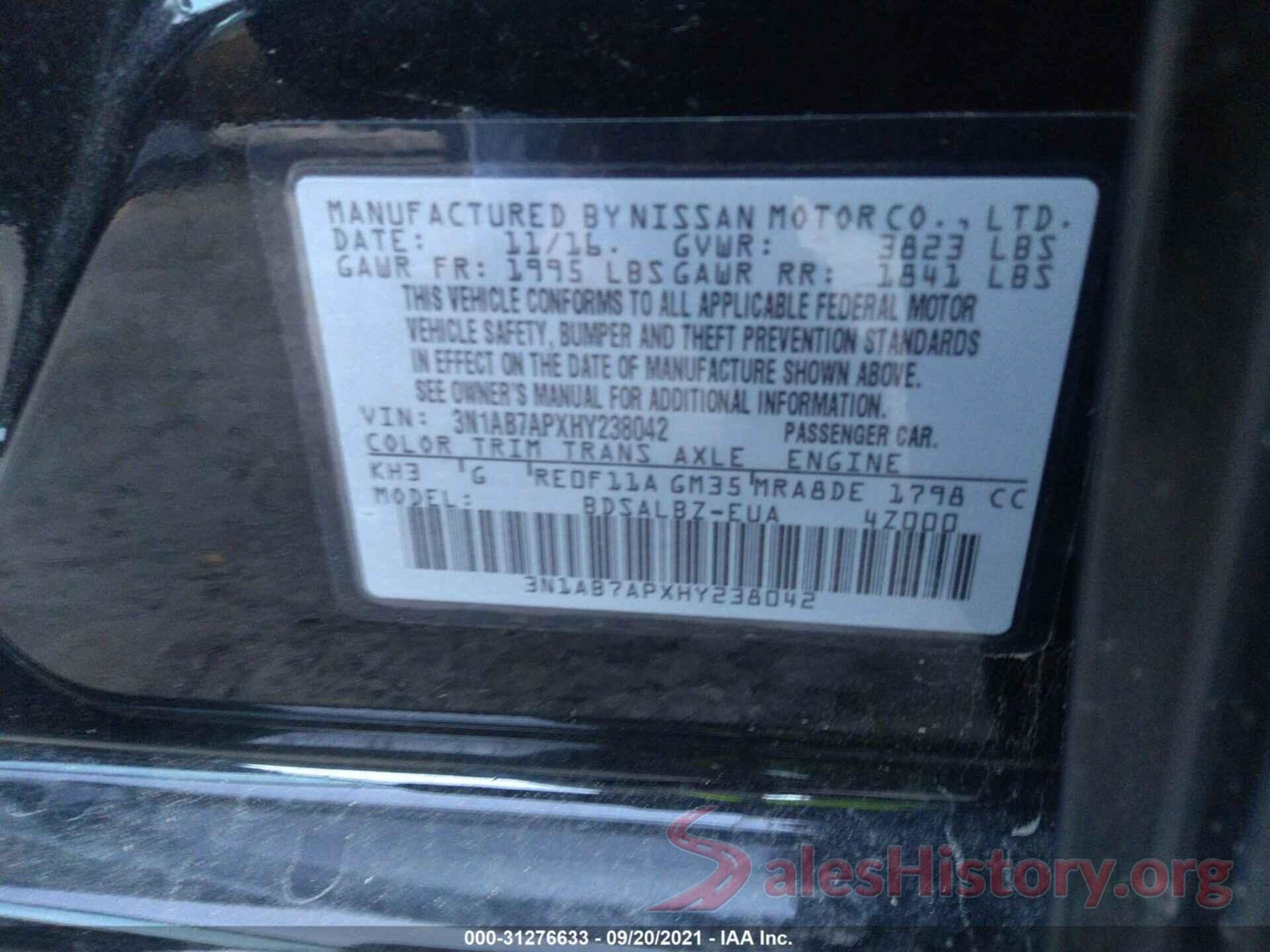 3N1AB7APXHY238042 2017 NISSAN SENTRA