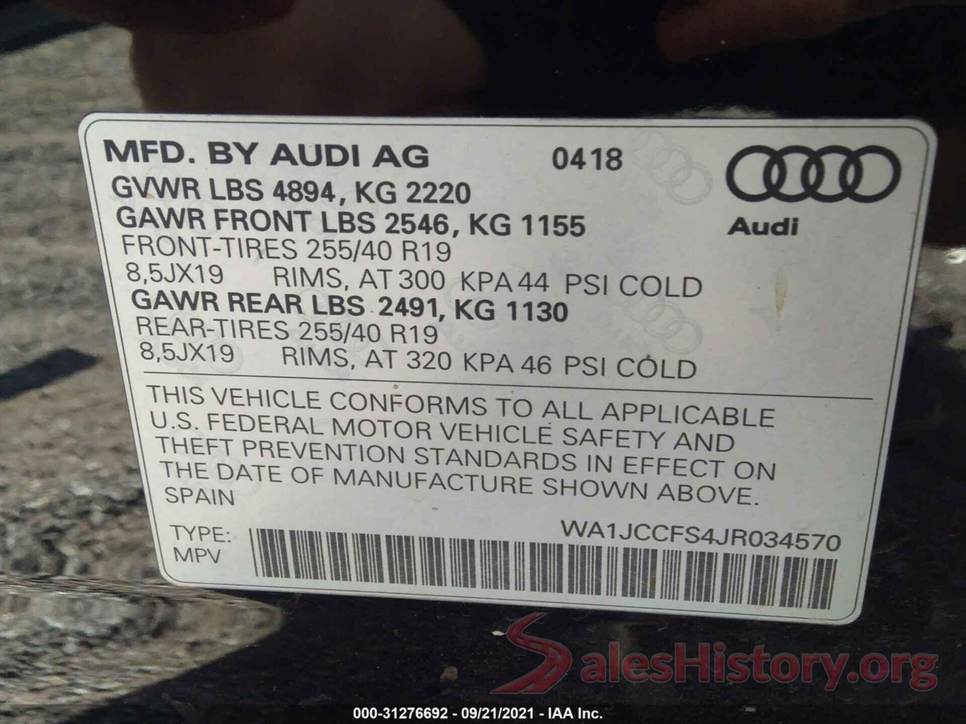 WA1JCCFS4JR034570 2018 AUDI Q3