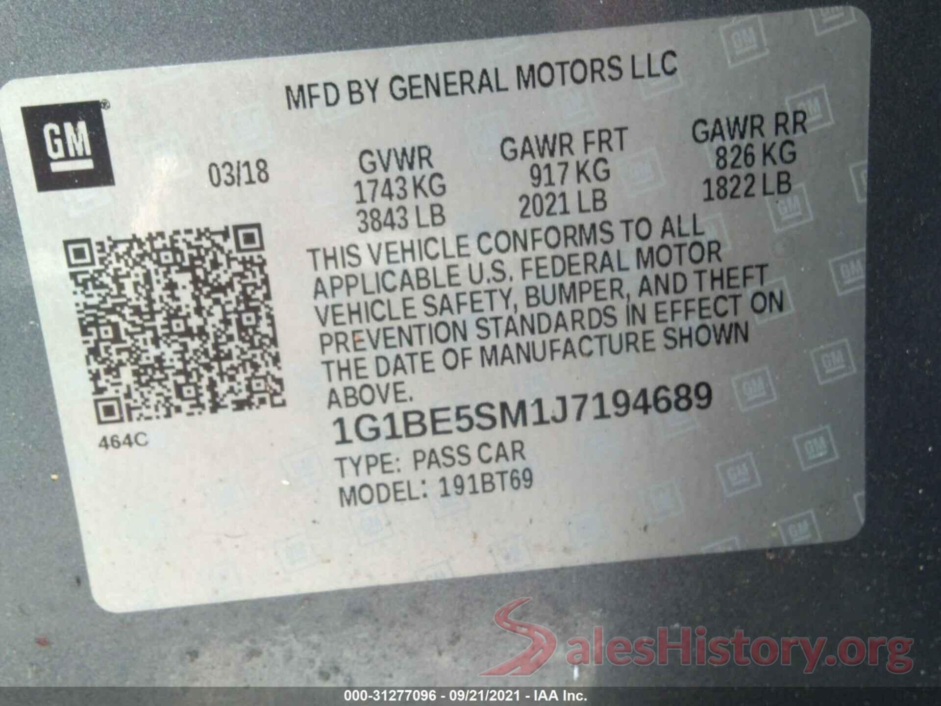 1G1BE5SM1J7194689 2018 CHEVROLET CRUZE