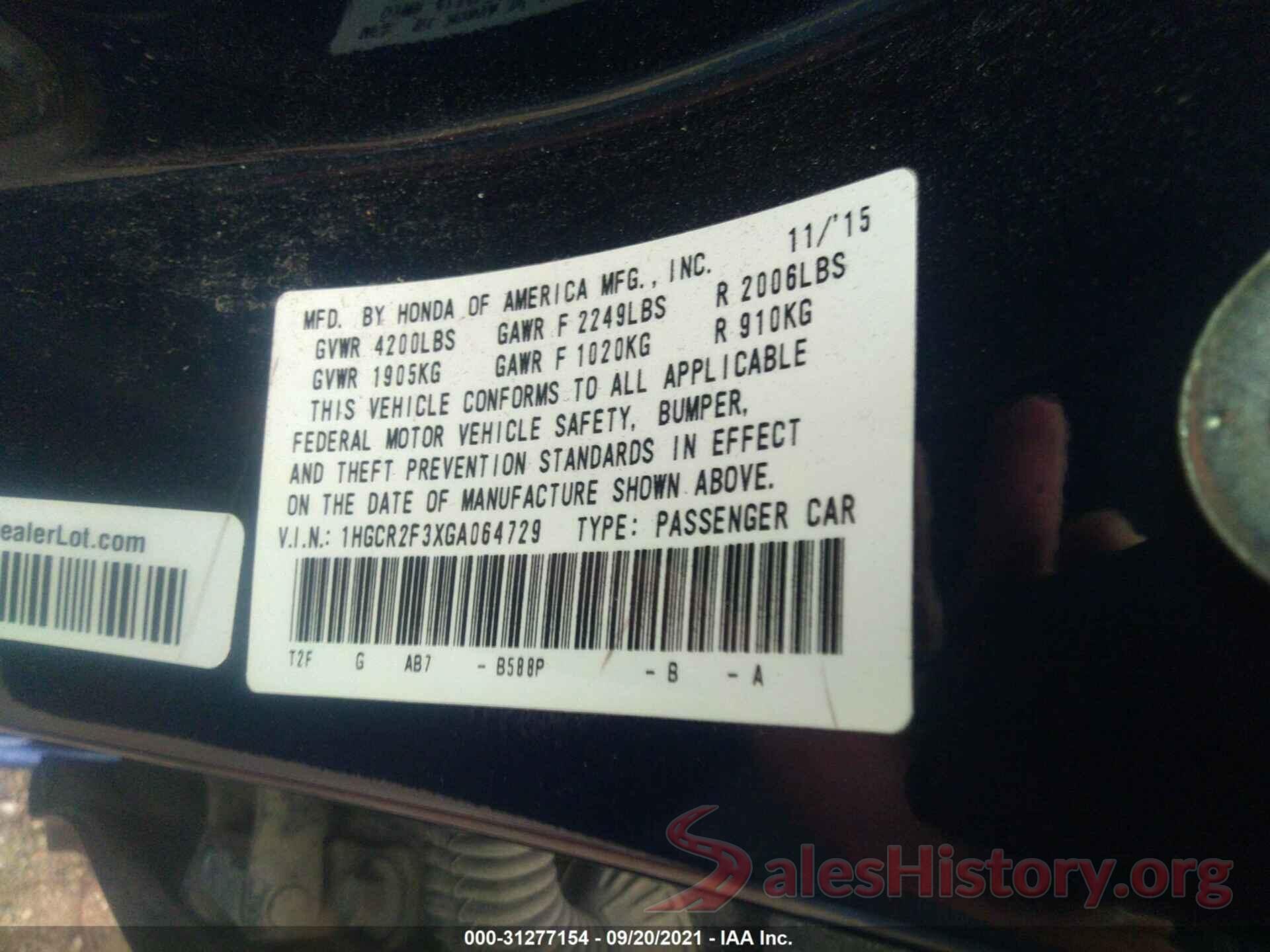 1HGCR2F3XGA064729 2016 HONDA ACCORD SEDAN