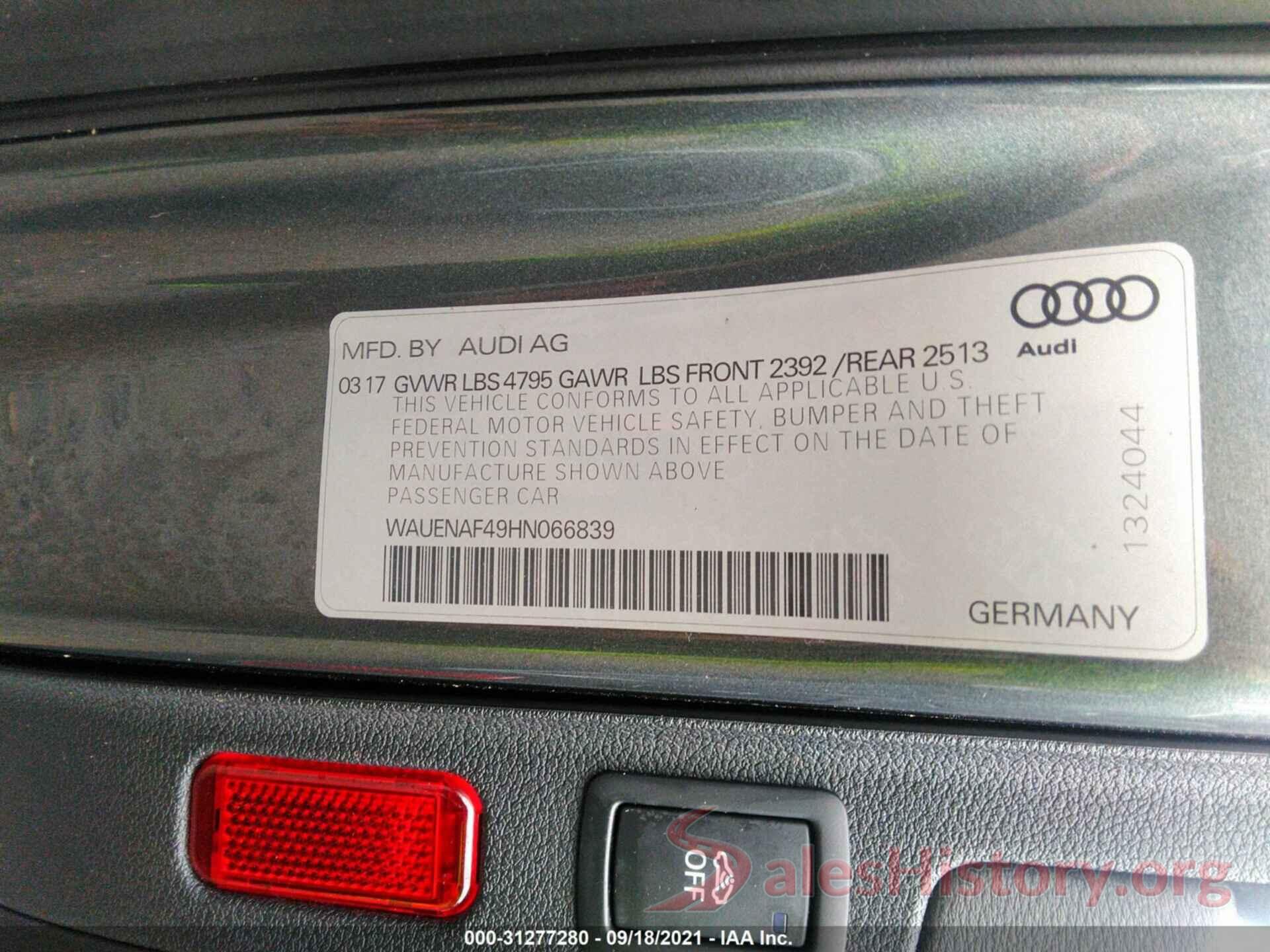 WAUENAF49HN066839 2017 AUDI A4