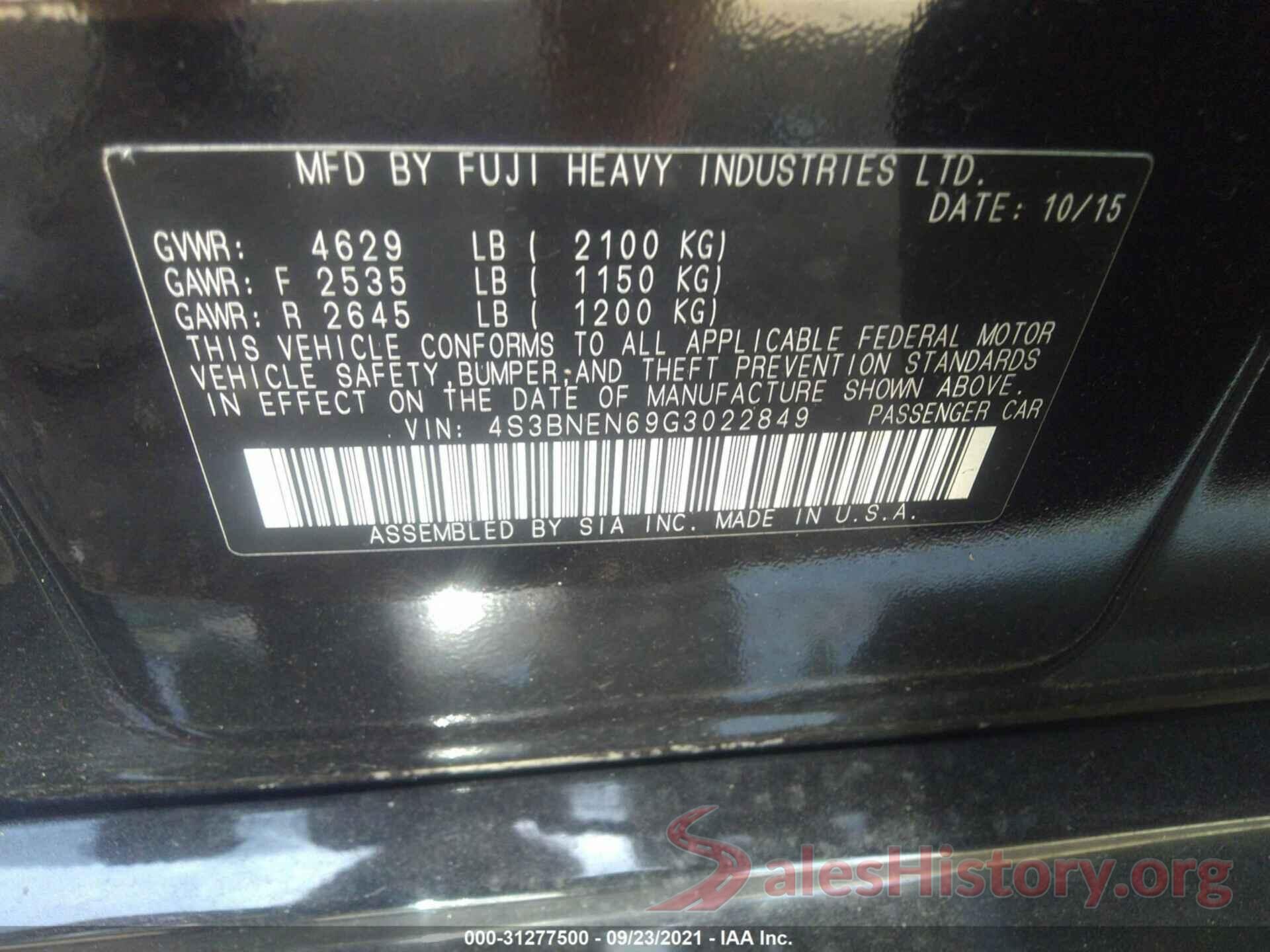 4S3BNEN69G3022849 2016 SUBARU LEGACY