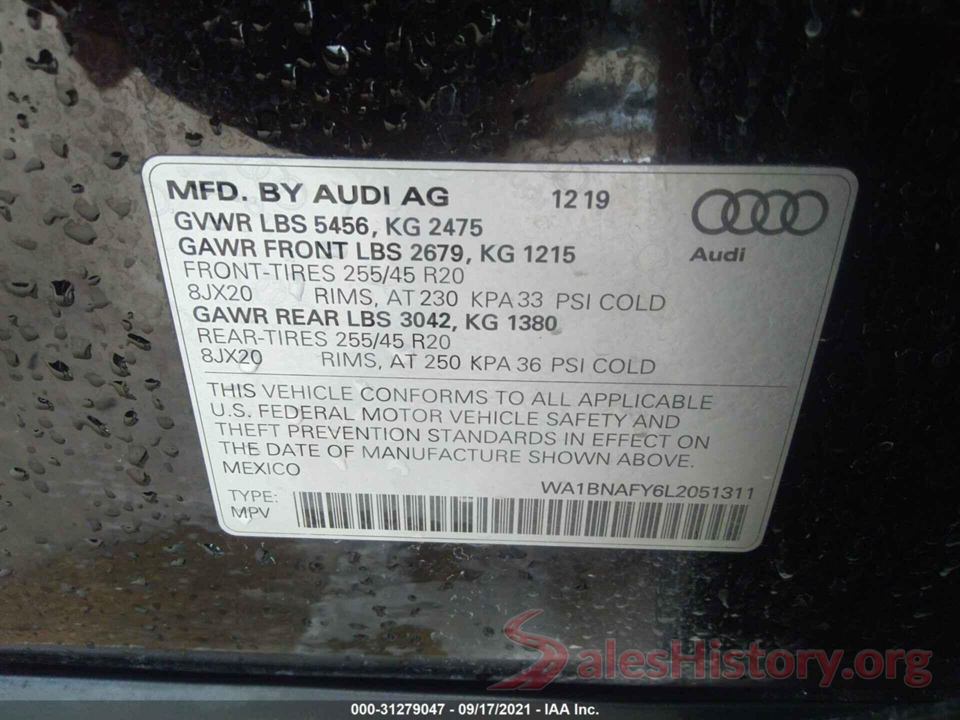 WA1BNAFY6L2051311 2020 AUDI Q5