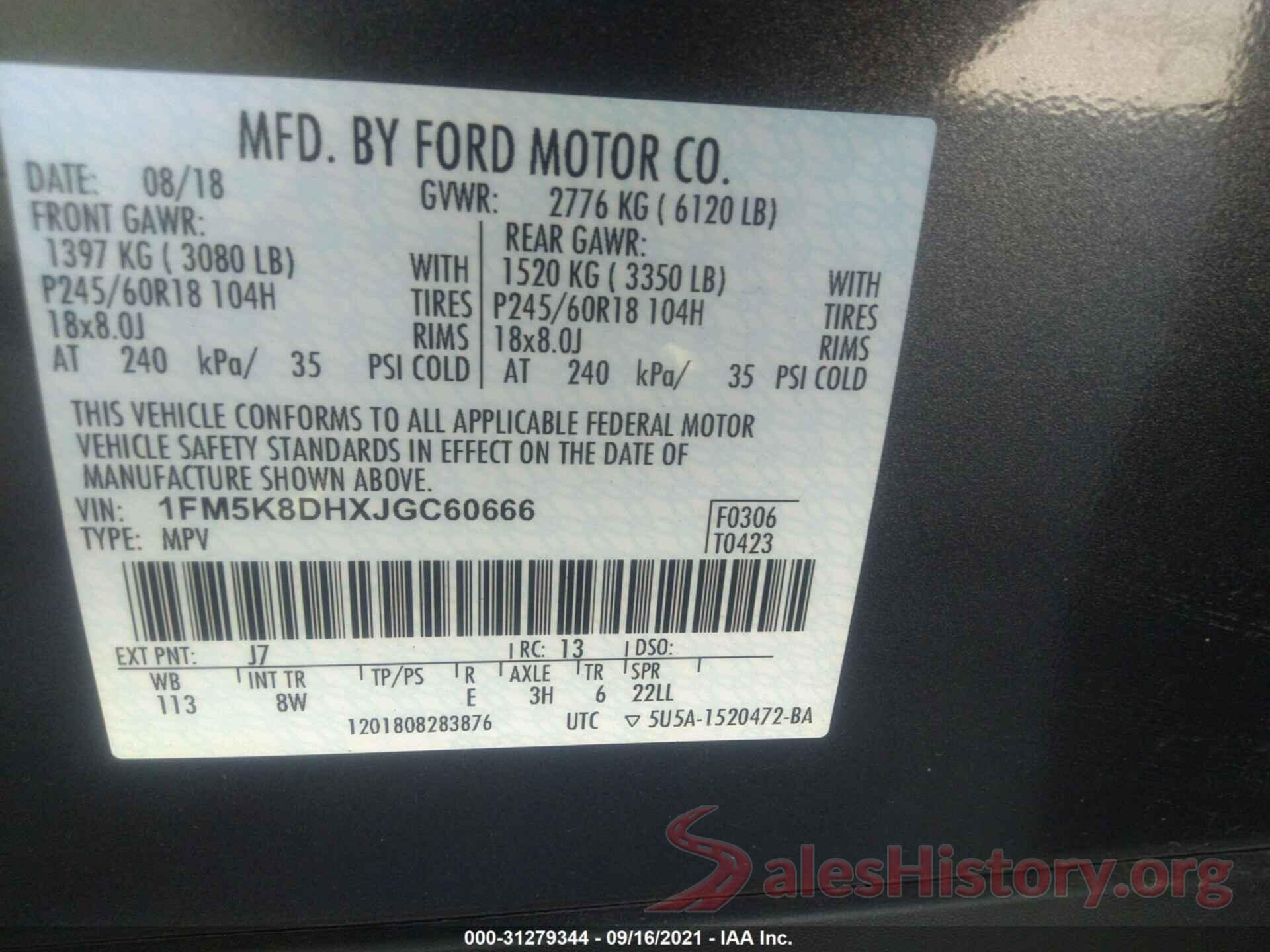 1FM5K8DHXJGC60666 2018 FORD EXPLORER