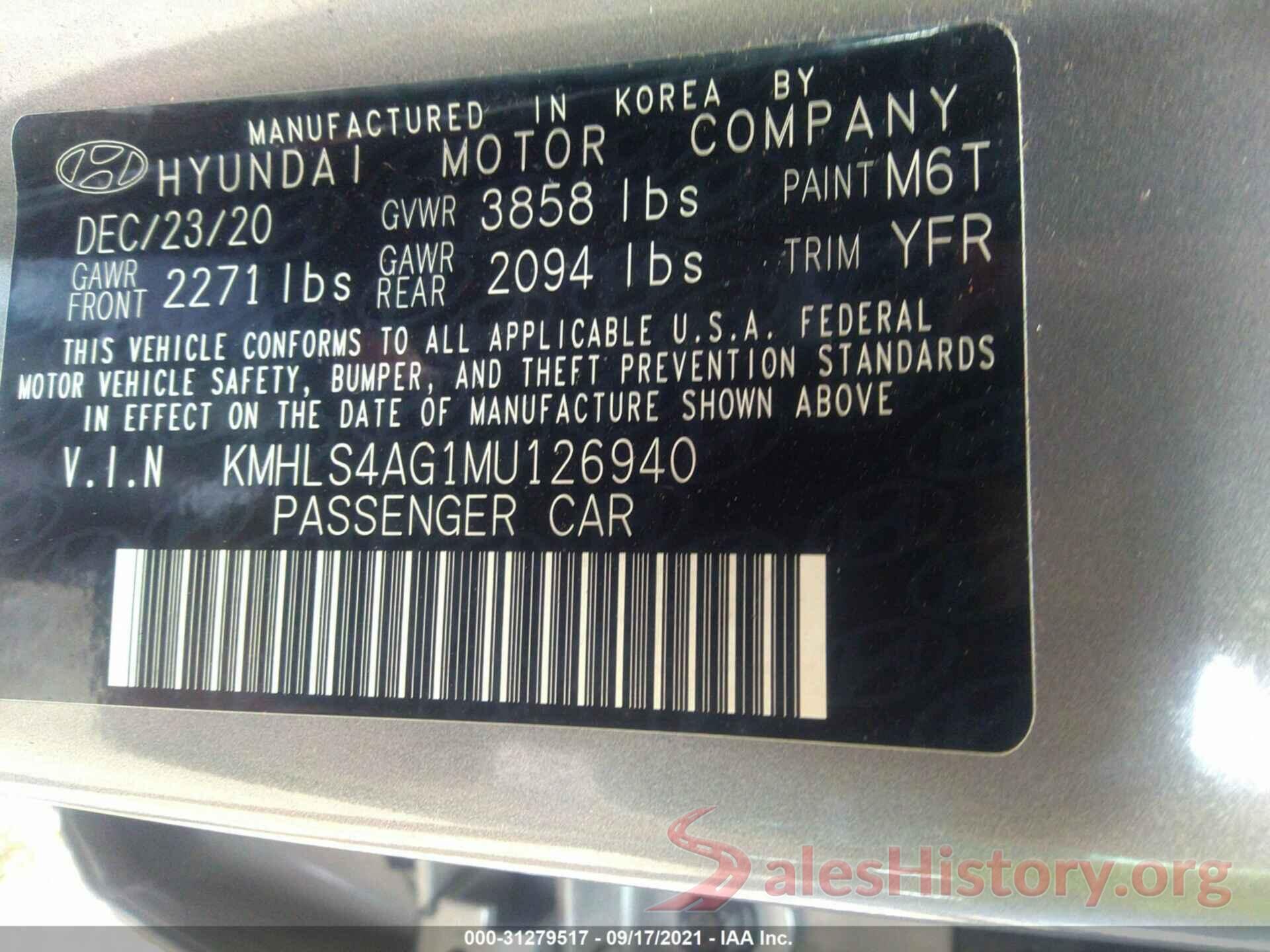 KMHLS4AG1MU126940 2021 HYUNDAI ELANTRA