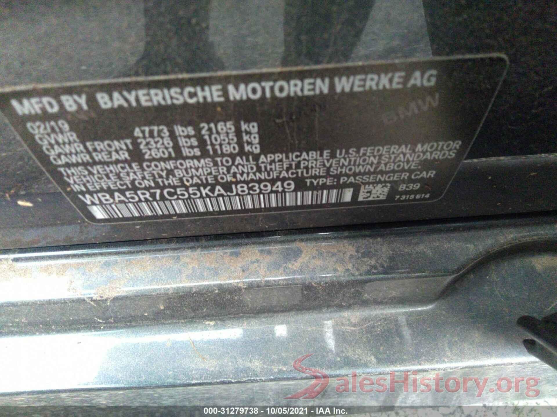 WBA5R7C55KAJ83949 2019 BMW 3 SERIES