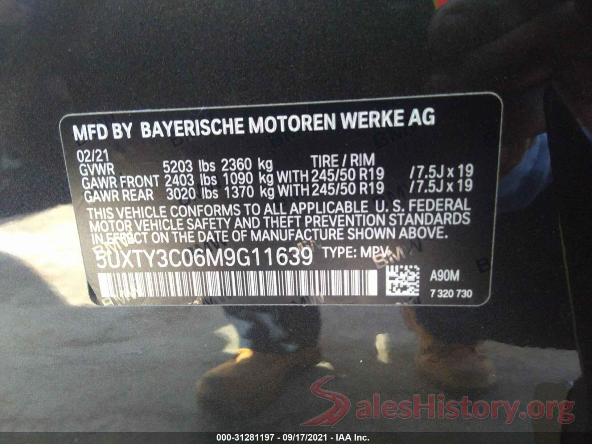 5UXTY3C06M9G11639 2021 BMW X3