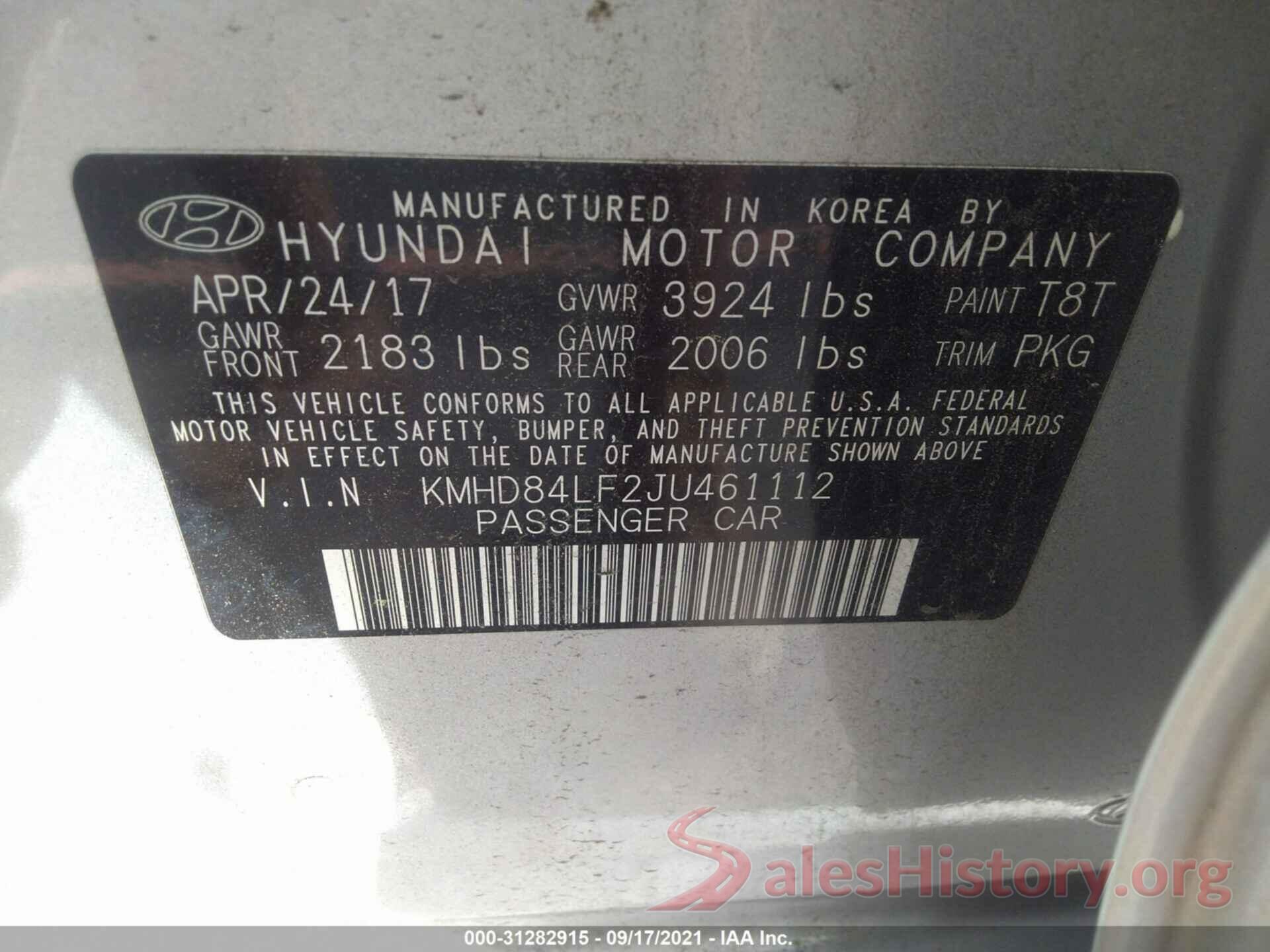 KMHD84LF2JU461112 2018 HYUNDAI ELANTRA