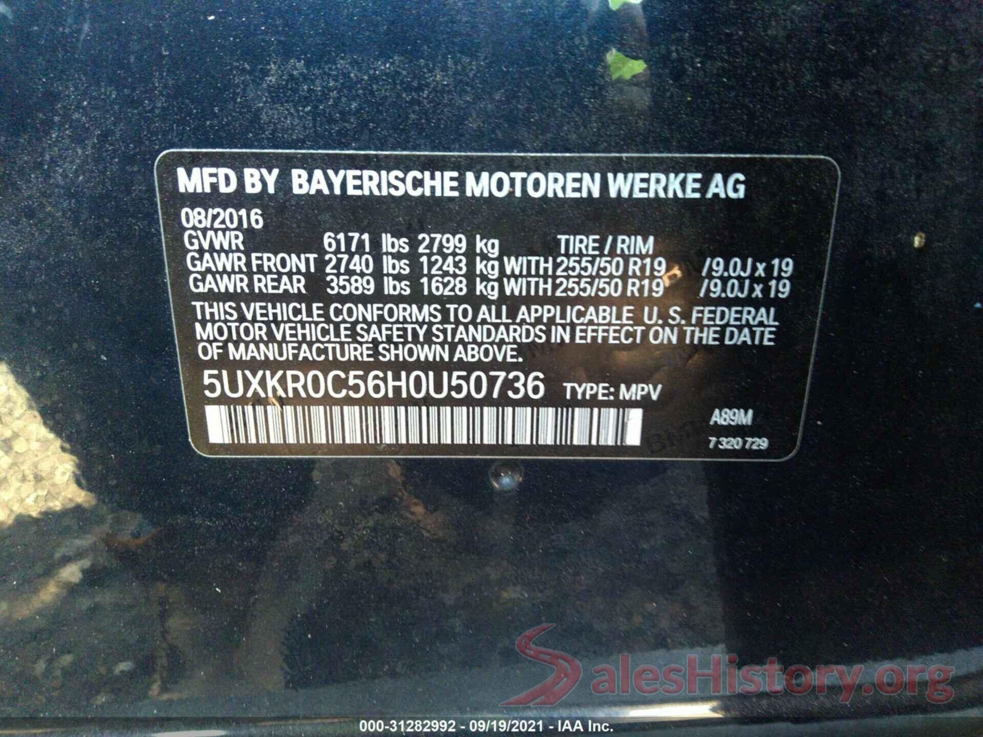 5UXKR0C56H0U50736 2017 BMW X5