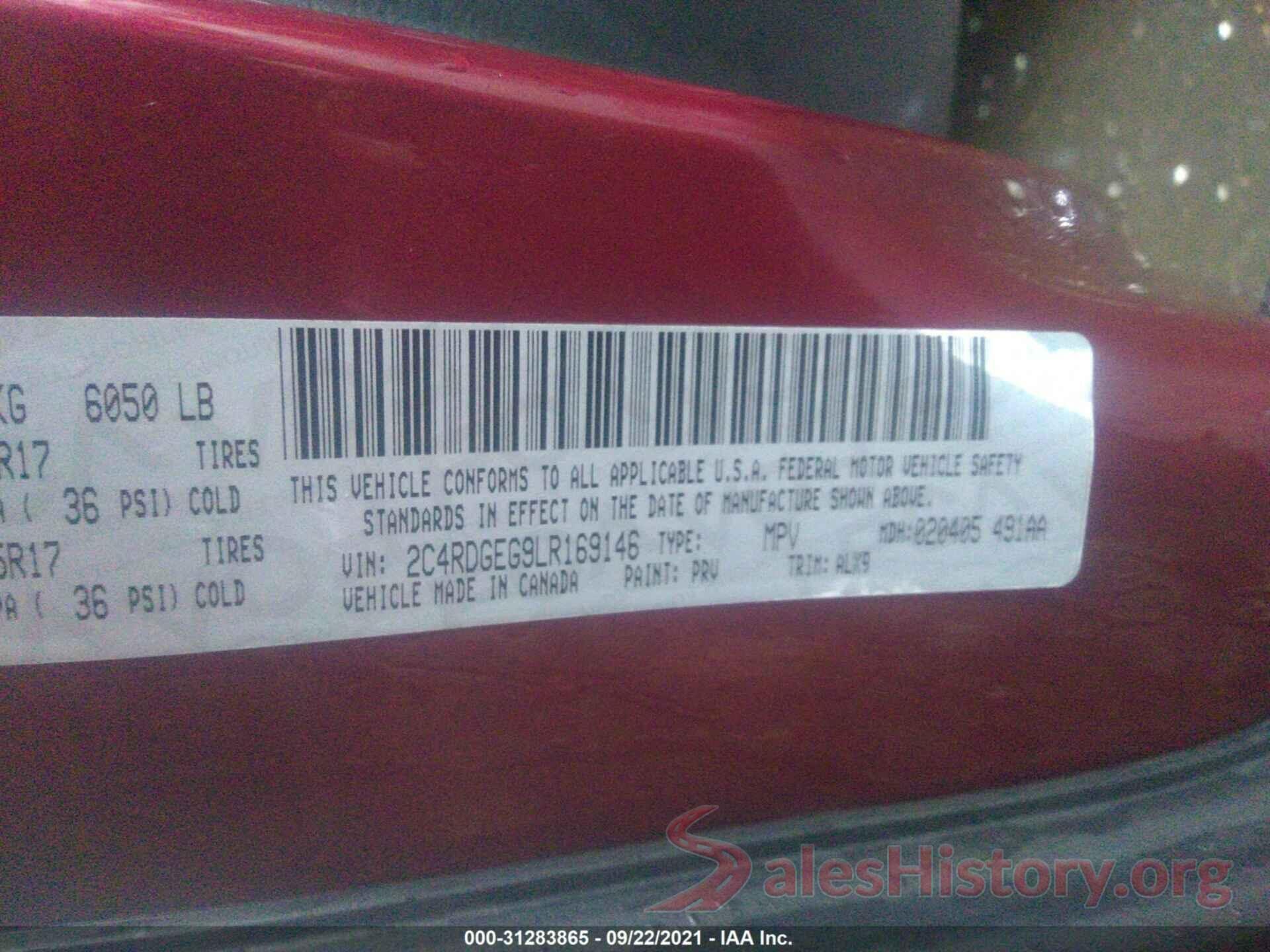 2C4RDGEG9LR169146 2020 DODGE GRAND CARAVAN