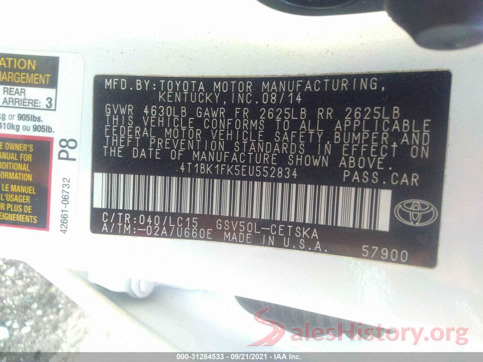 4T1BK1FK5EU552834 2014 TOYOTA CAMRY