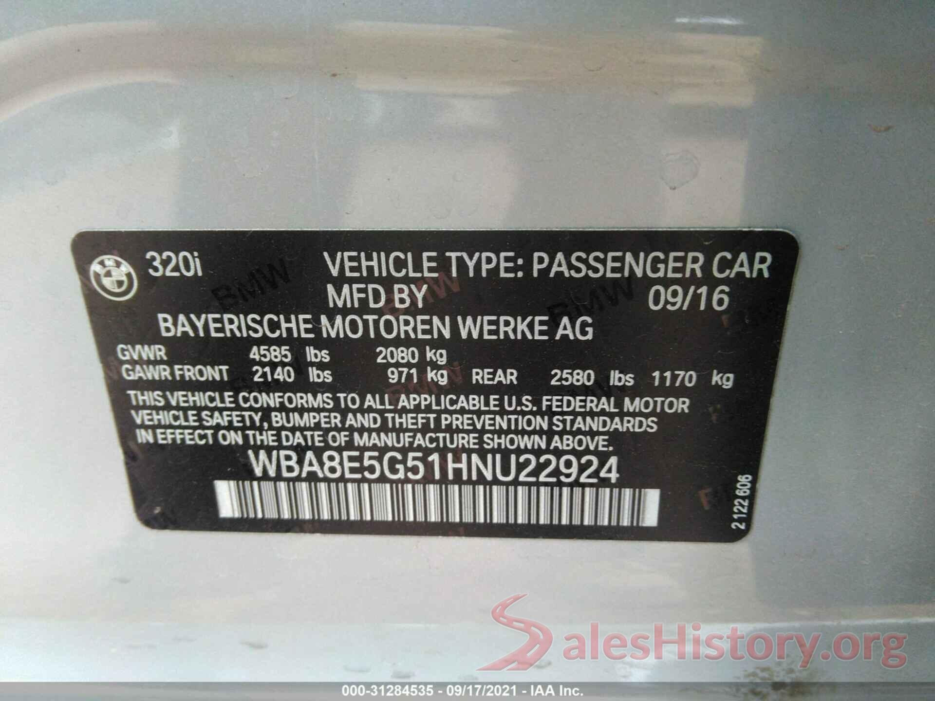 WBA8E5G51HNU22924 2017 BMW 3 SERIES