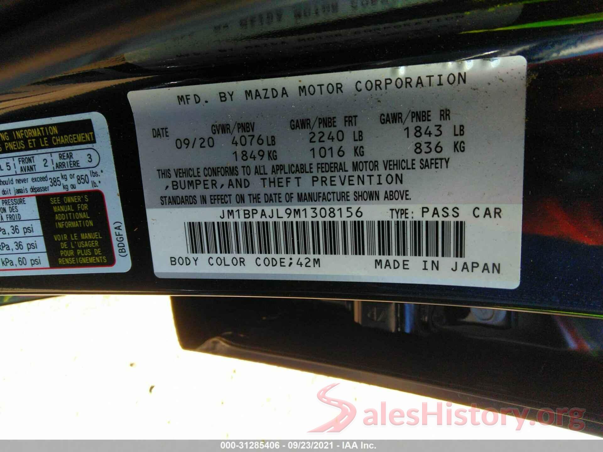 JM1BPAJL9M1308156 2021 MAZDA MAZDA3 HATCHBACK