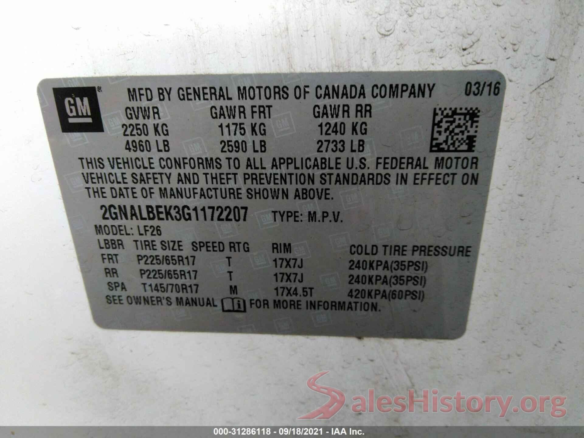 2GNALBEK3G1172207 2016 CHEVROLET EQUINOX