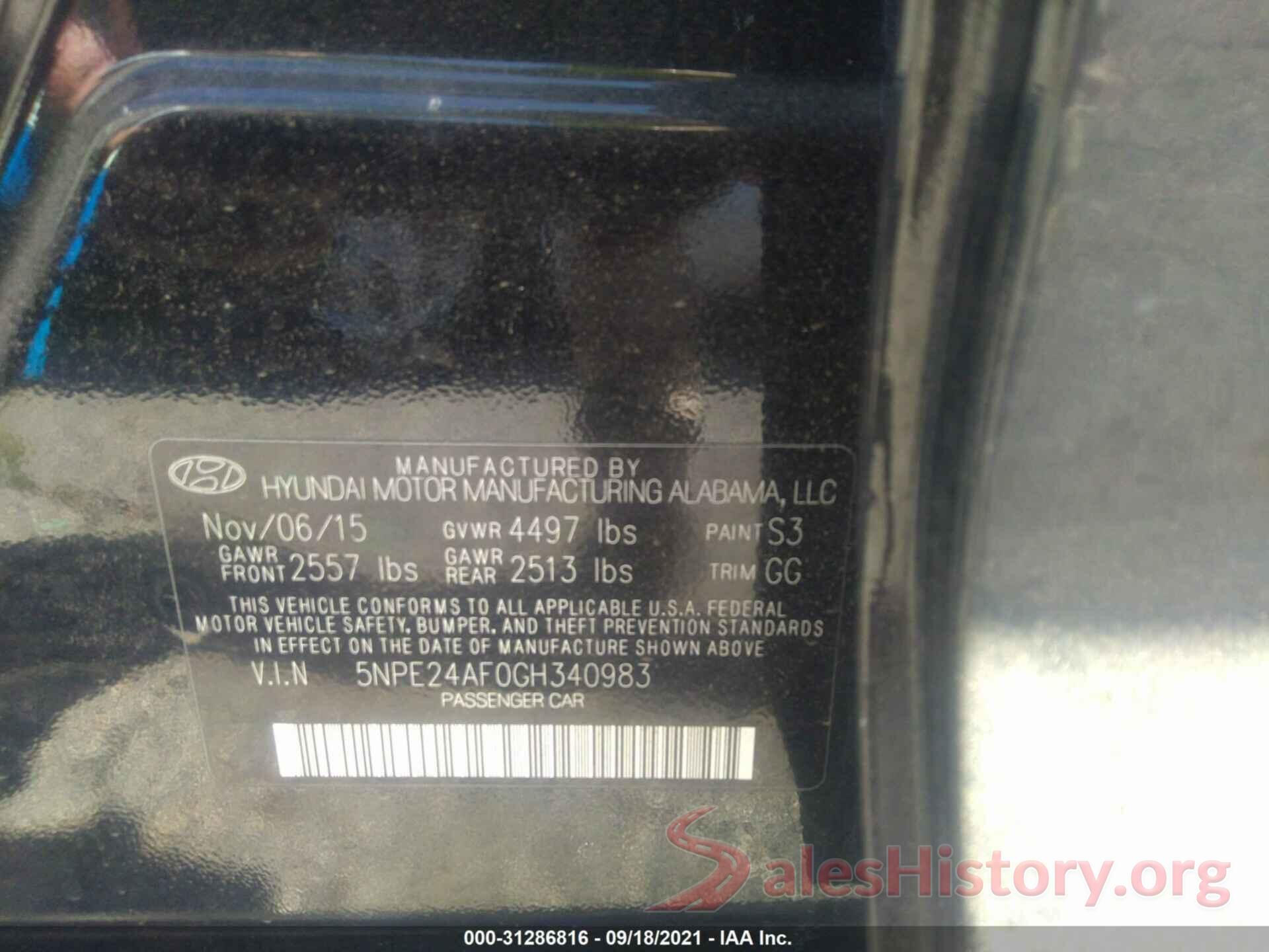 5NPE24AF0GH340983 2016 HYUNDAI SONATA