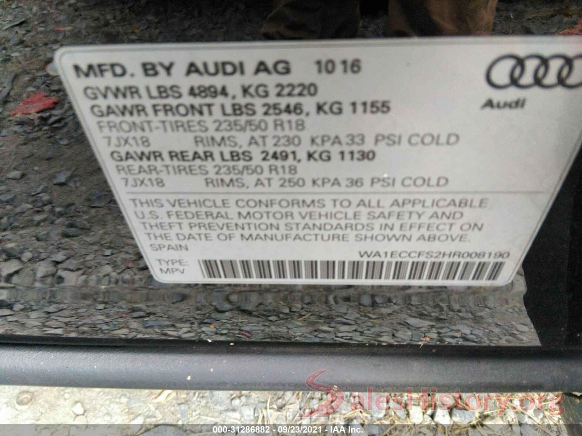 WA1ECCFS2HR008190 2017 AUDI Q3