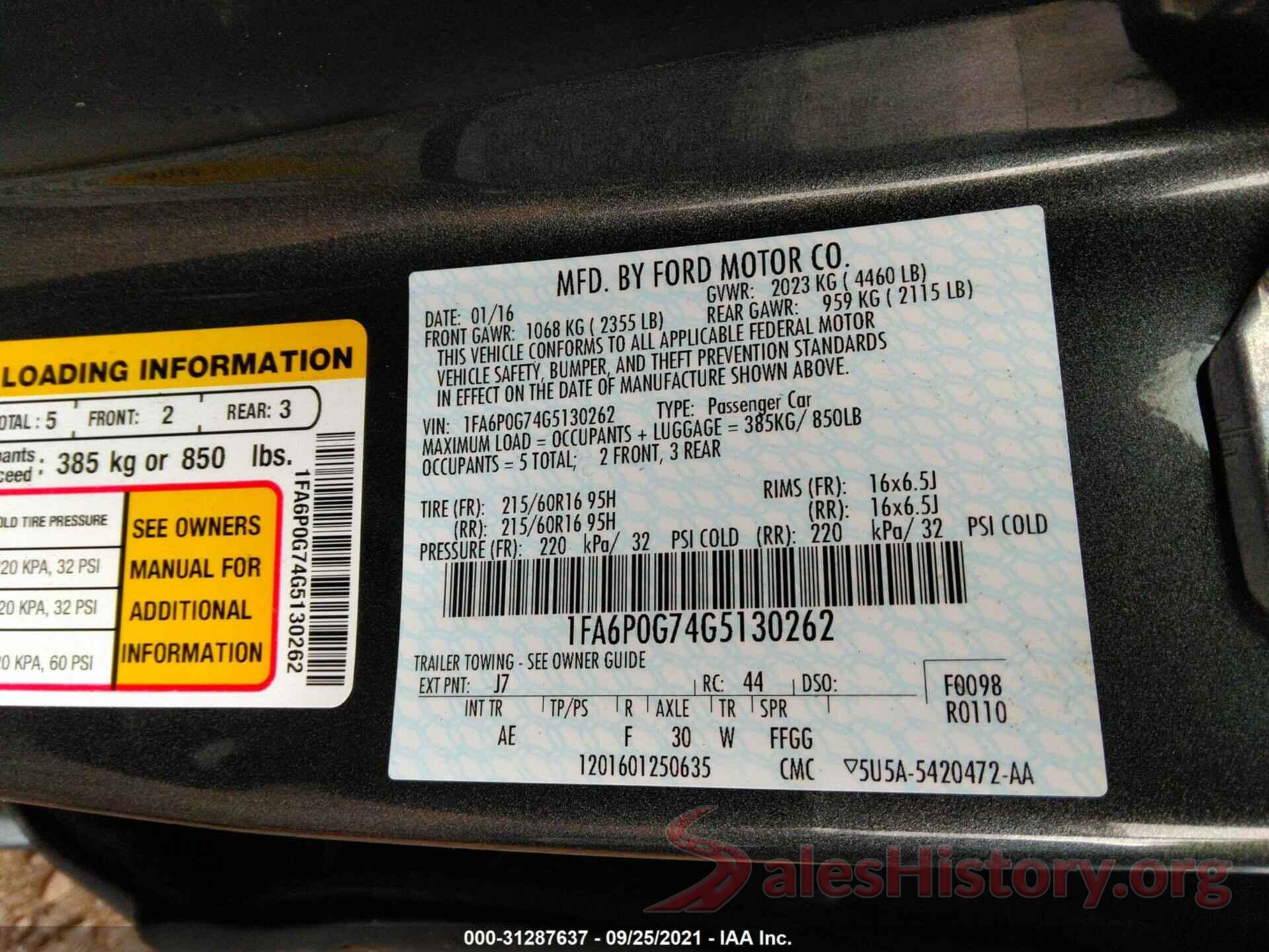 1FA6P0G74G5130262 2016 FORD FUSION