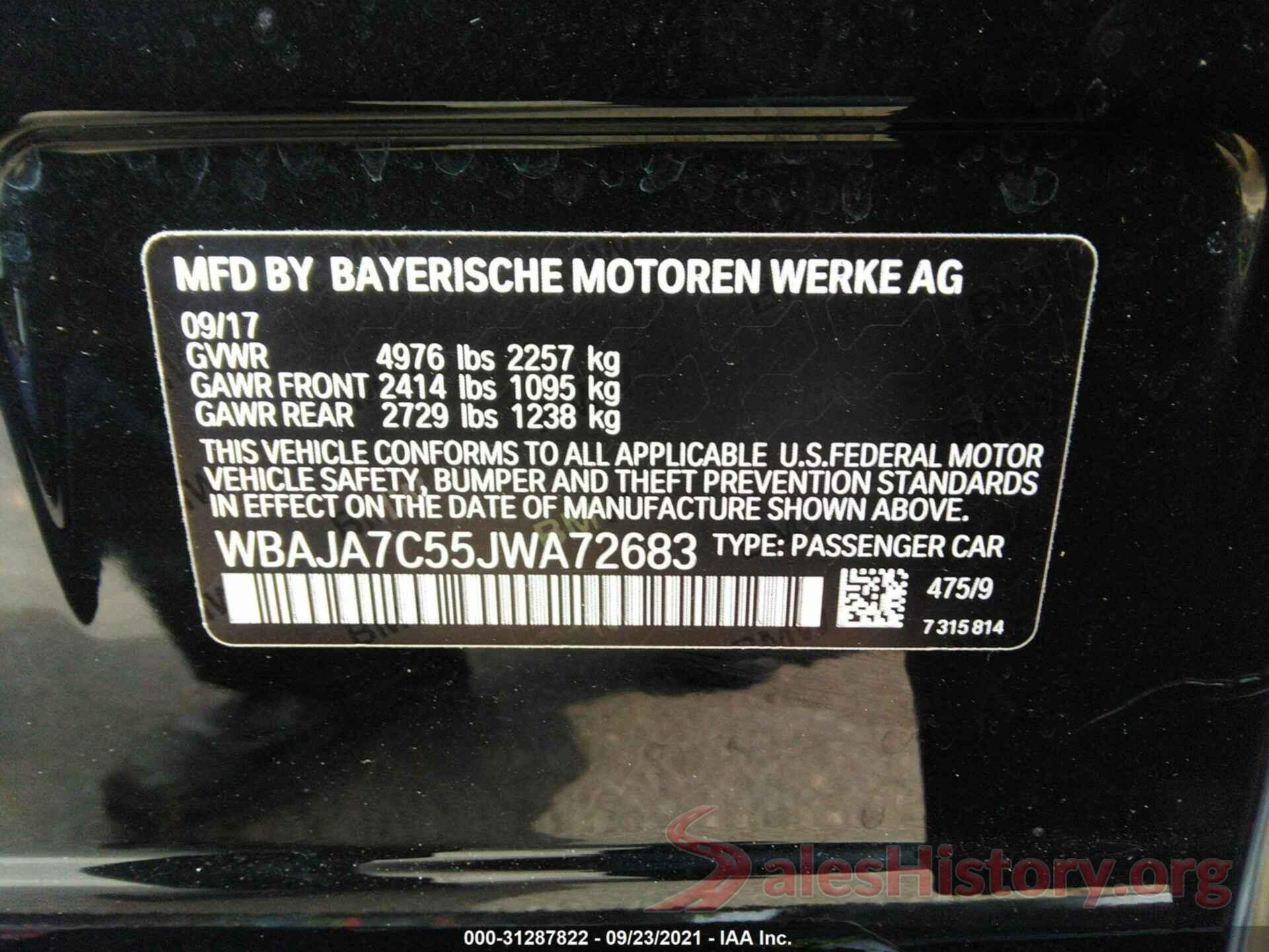 WBAJA7C55JWA72683 2018 BMW 5 SERIES