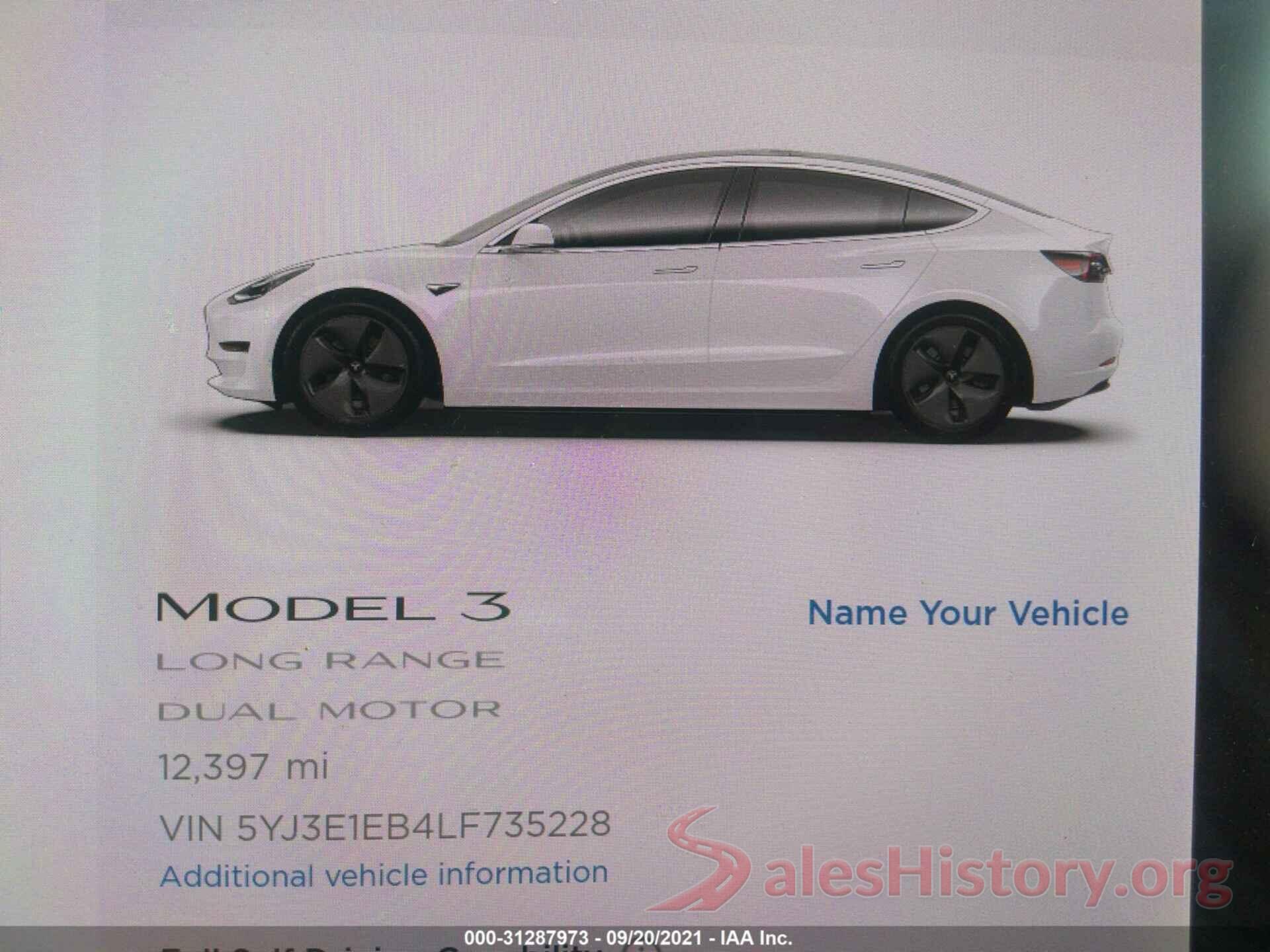 5YJ3E1EB4LF735228 2020 TESLA MODEL 3