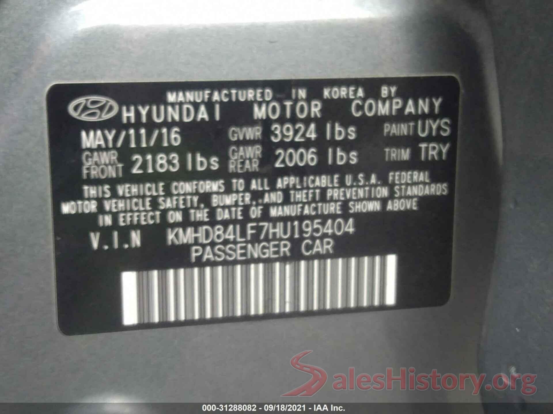 KMHD84LF7HU195404 2017 HYUNDAI ELANTRA