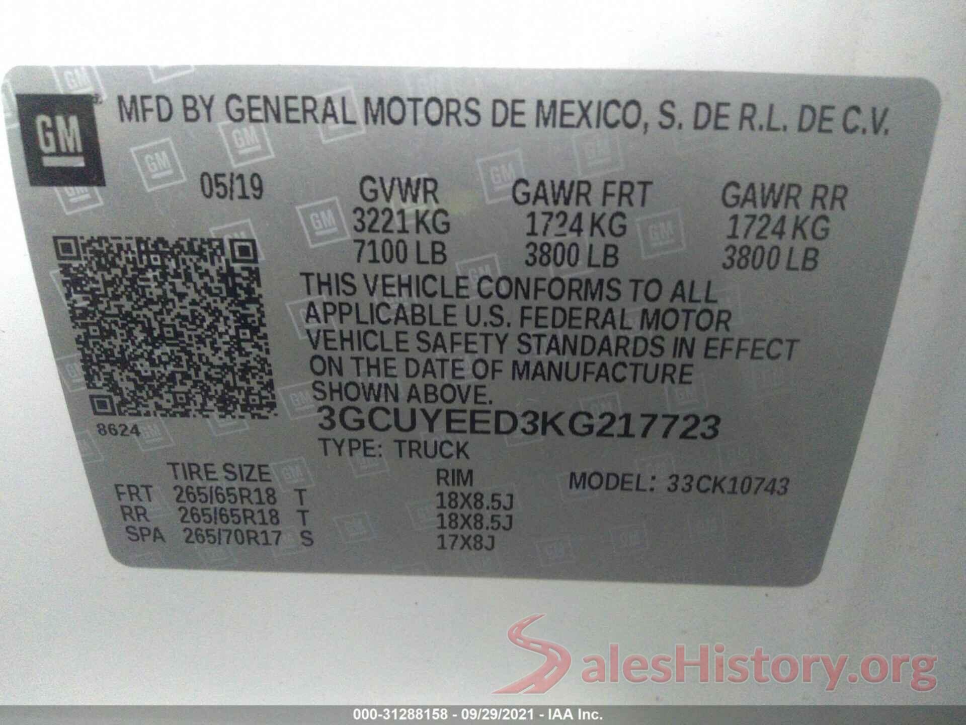 3GCUYEED3KG217723 2019 CHEVROLET SILVERADO 1500