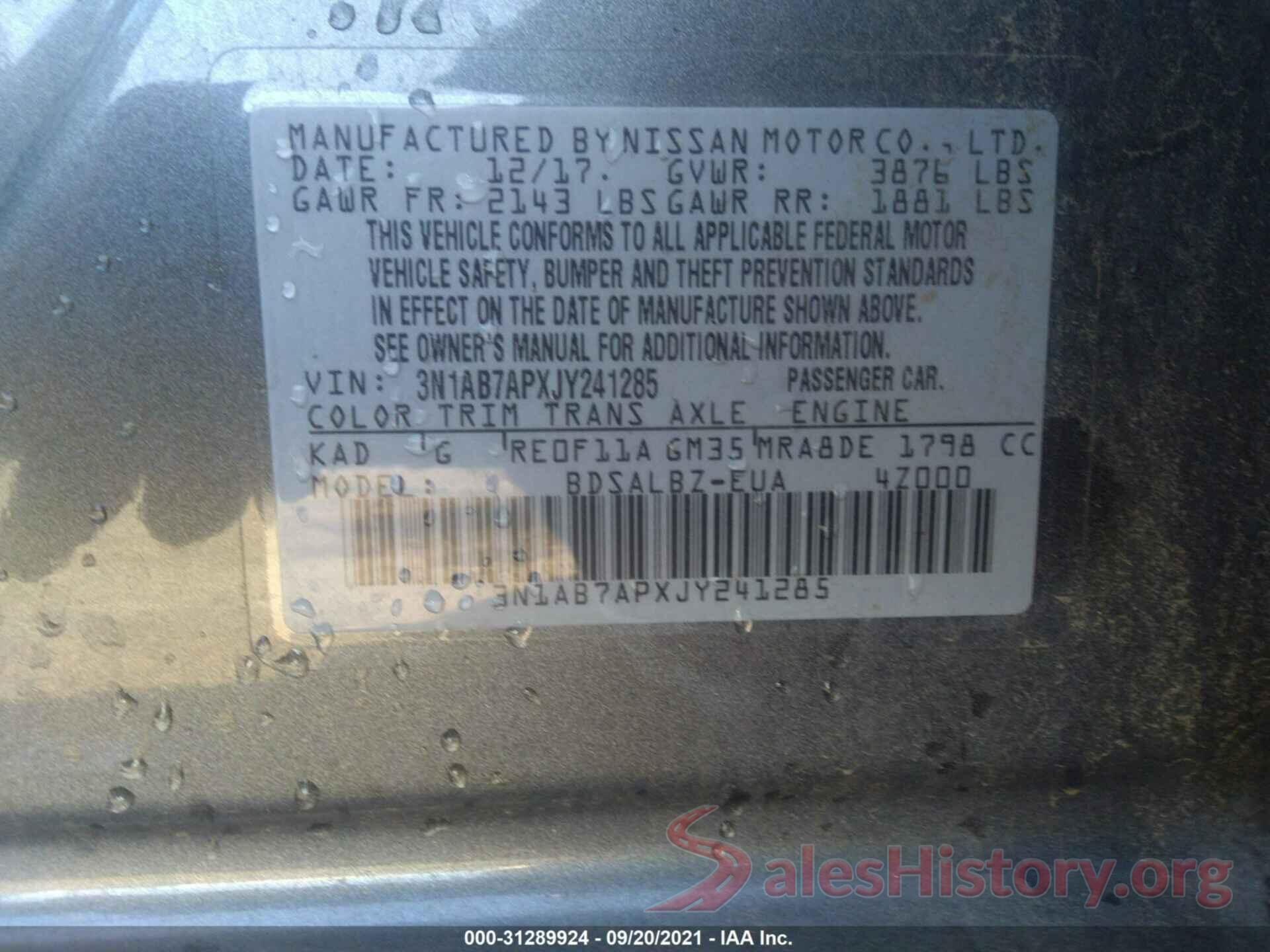 3N1AB7APXJY241285 2018 NISSAN SENTRA