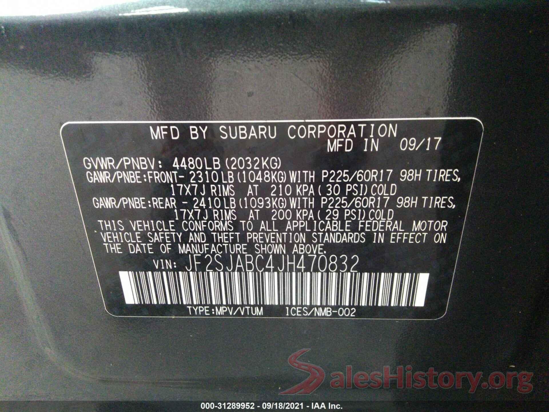 JF2SJABC4JH470832 2018 SUBARU FORESTER