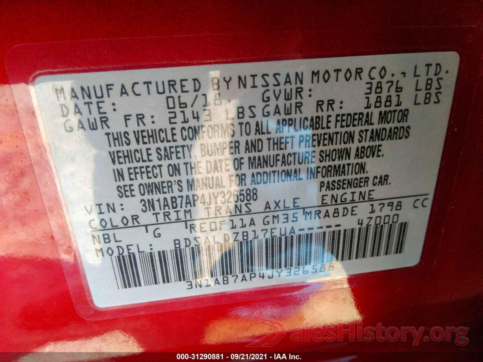 3N1AB7AP4JY326588 2018 NISSAN SENTRA