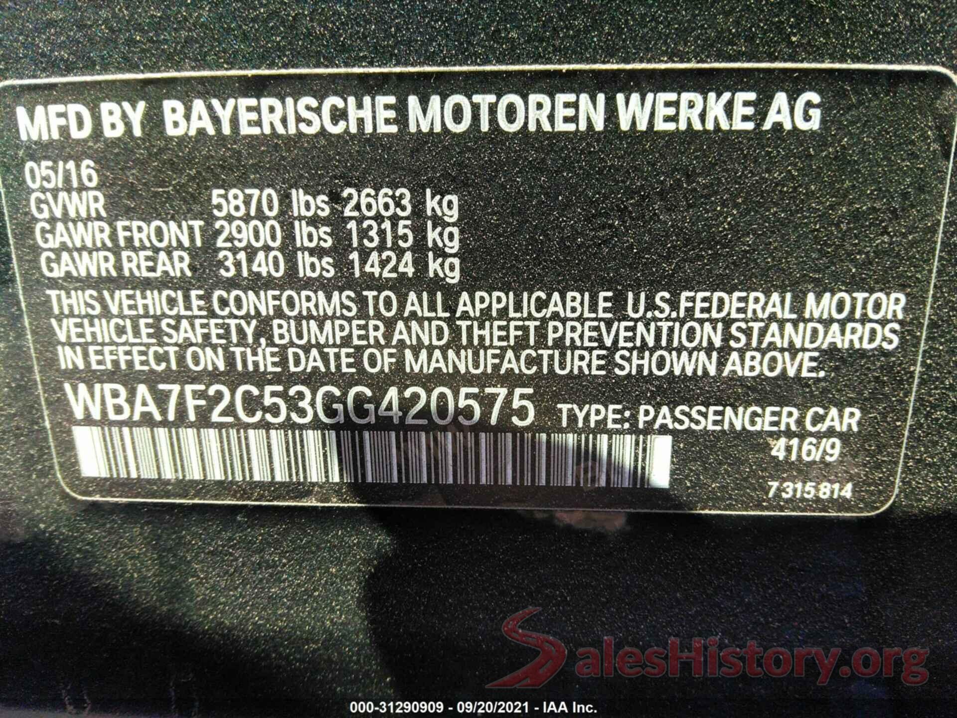 WBA7F2C53GG420575 2016 BMW 7 SERIES