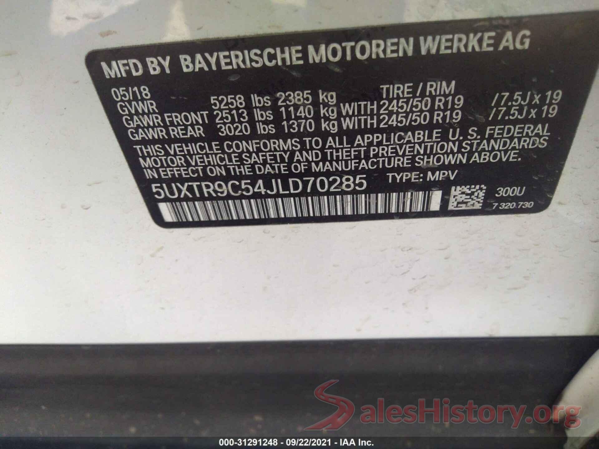 5UXTR9C54JLD70285 2018 BMW X3