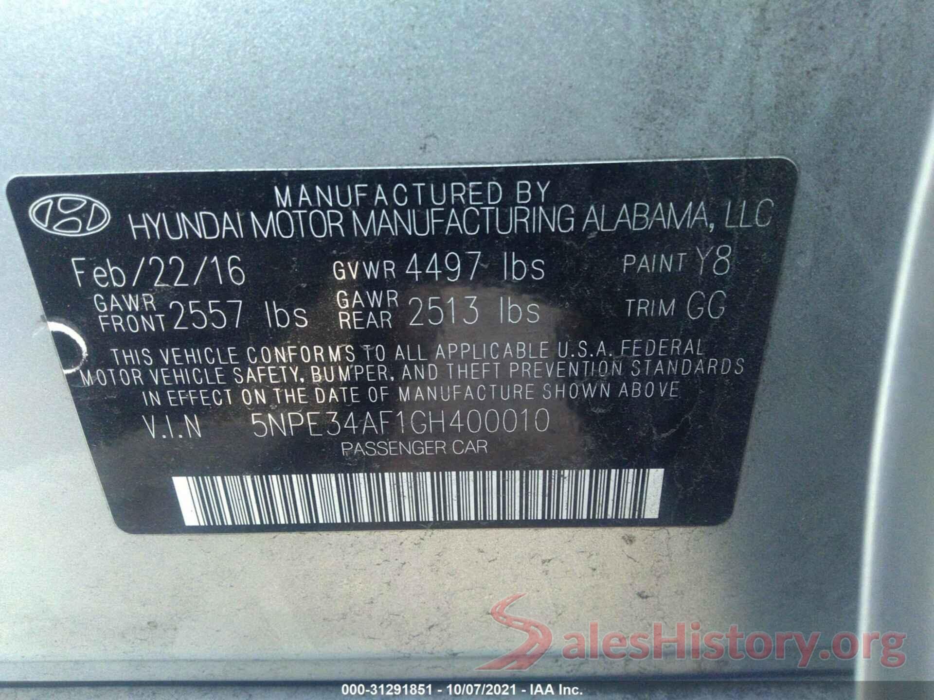 5NPE34AF1GH400010 2016 HYUNDAI SONATA