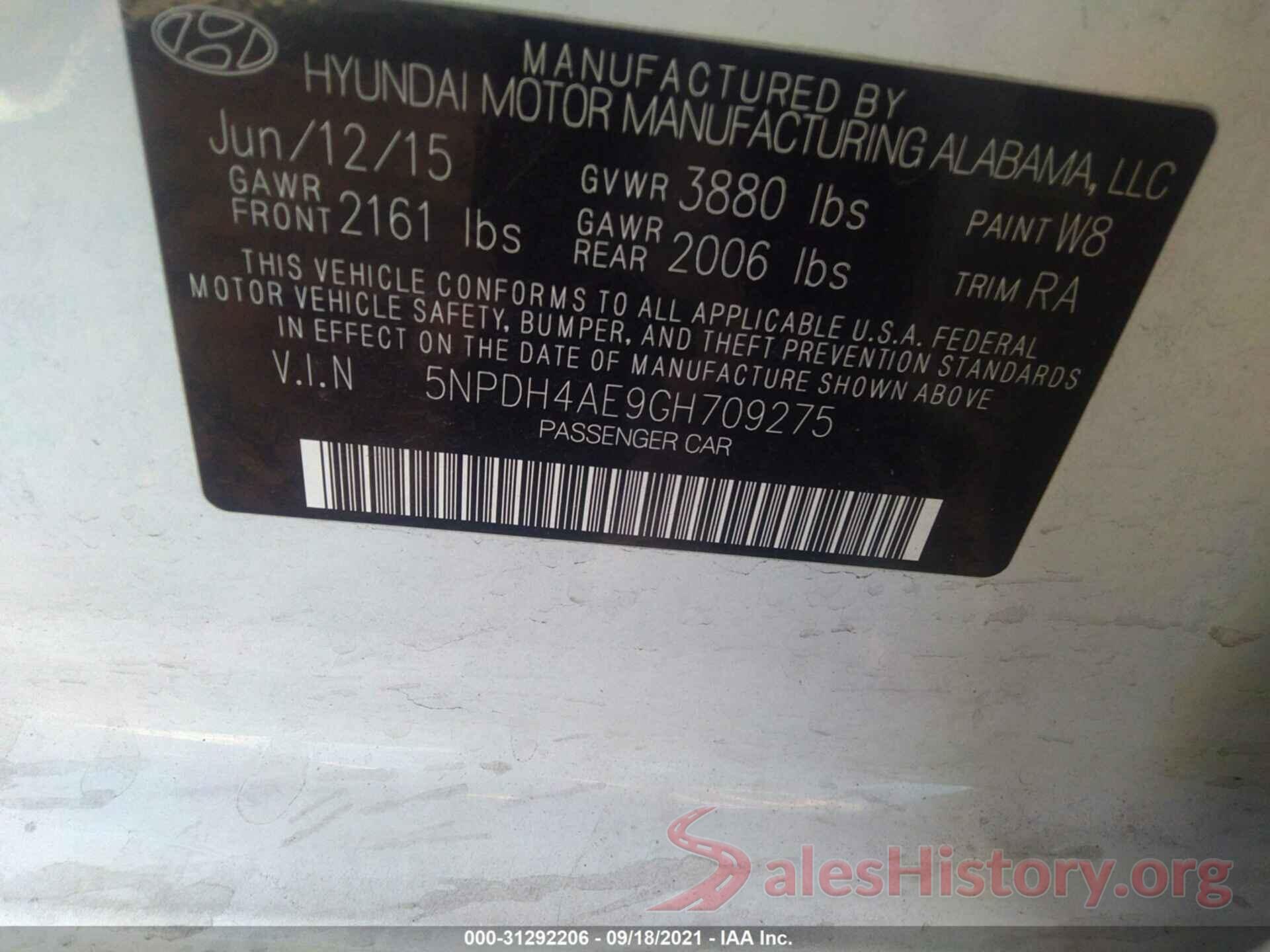 5NPDH4AE9GH709275 2016 HYUNDAI ELANTRA