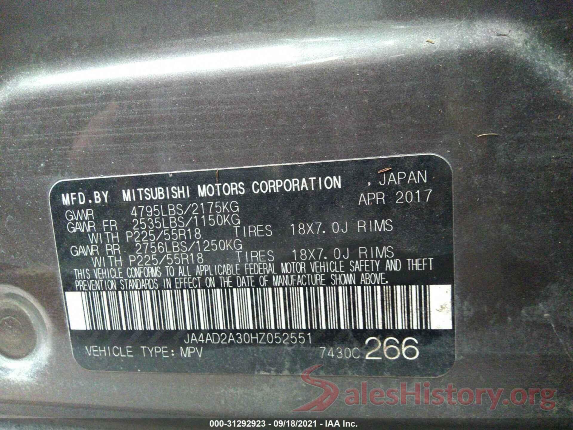 JA4AD2A30HZ052551 2017 MITSUBISHI OUTLANDER